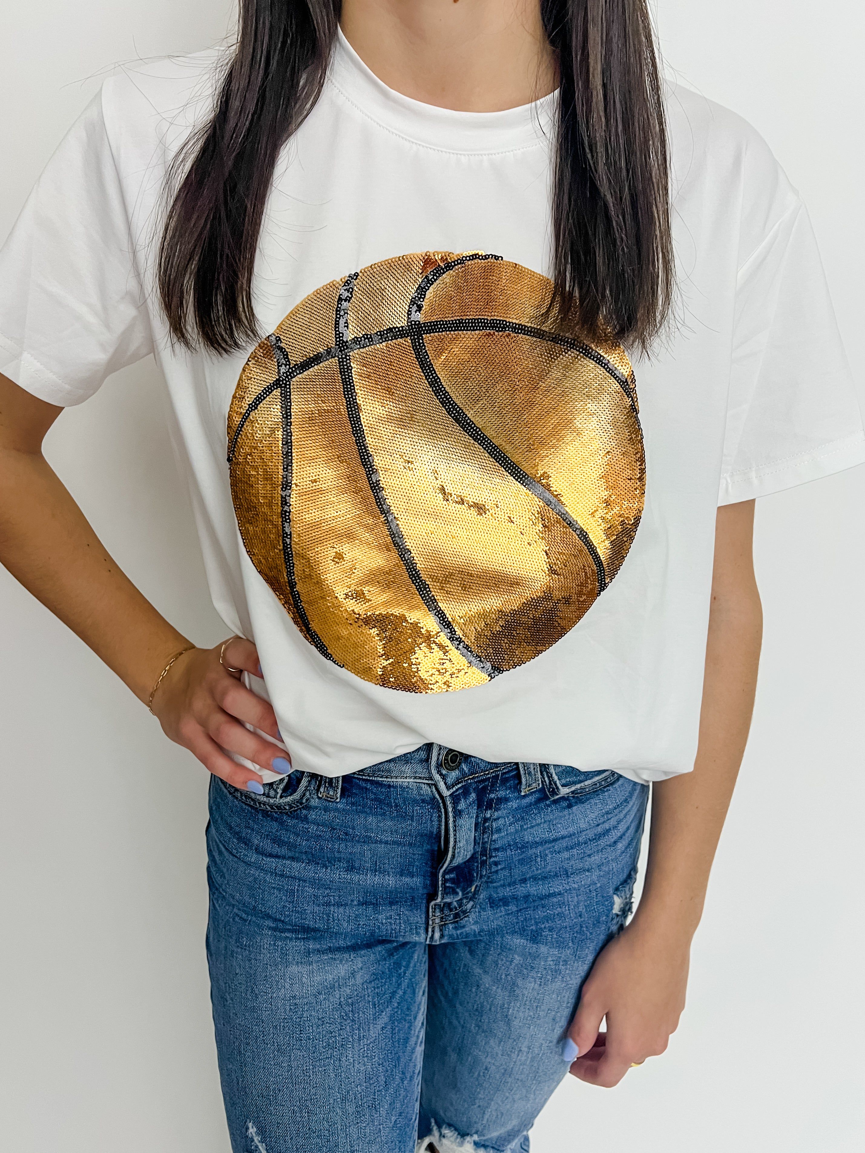 Sequin Basketball Tee White sold by Mimosa product image thumbnail 3