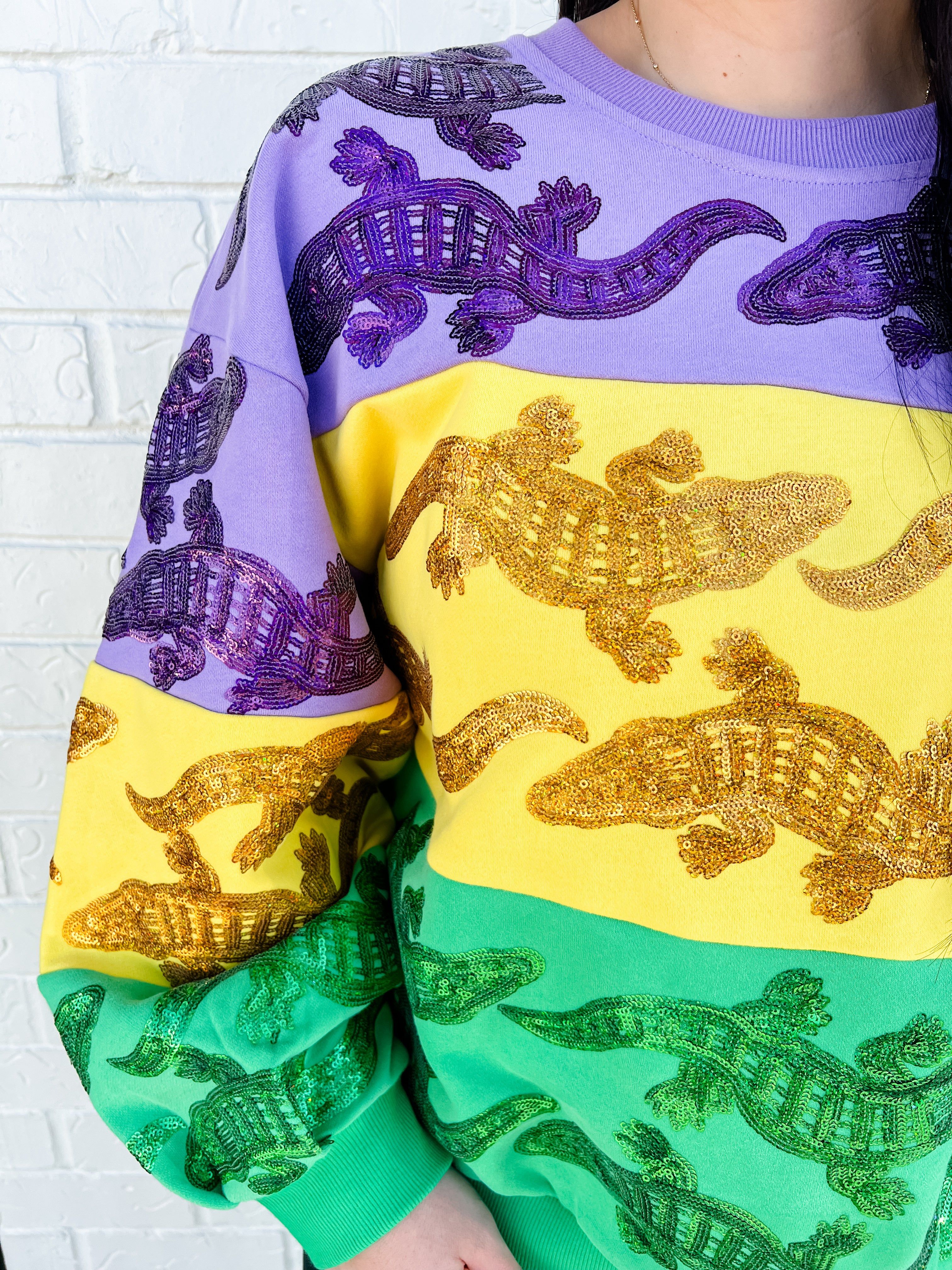 Mardi Gras Gator Stripe Sweatshirt sold by Mimosa product image thumbnail 5