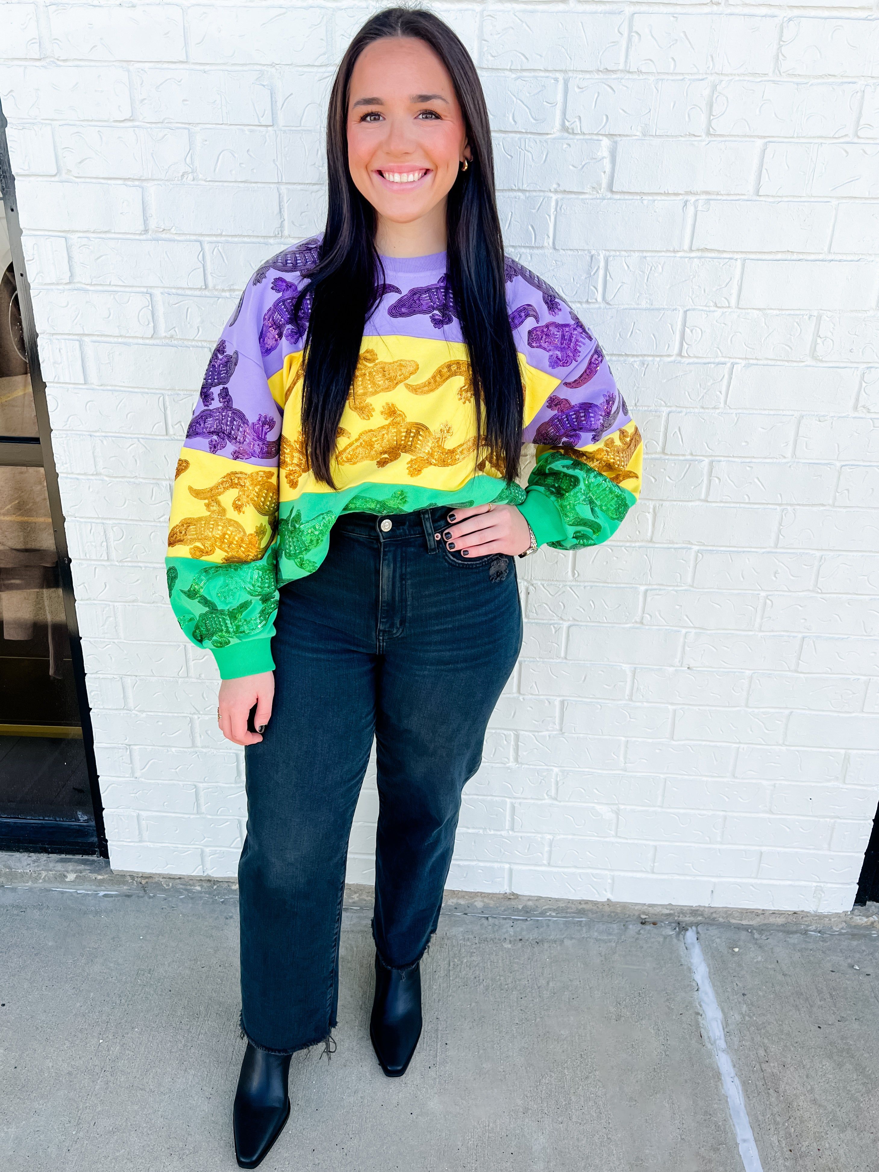 Mardi Gras Gator Stripe Sweatshirt sold by Mimosa product image thumbnail 4