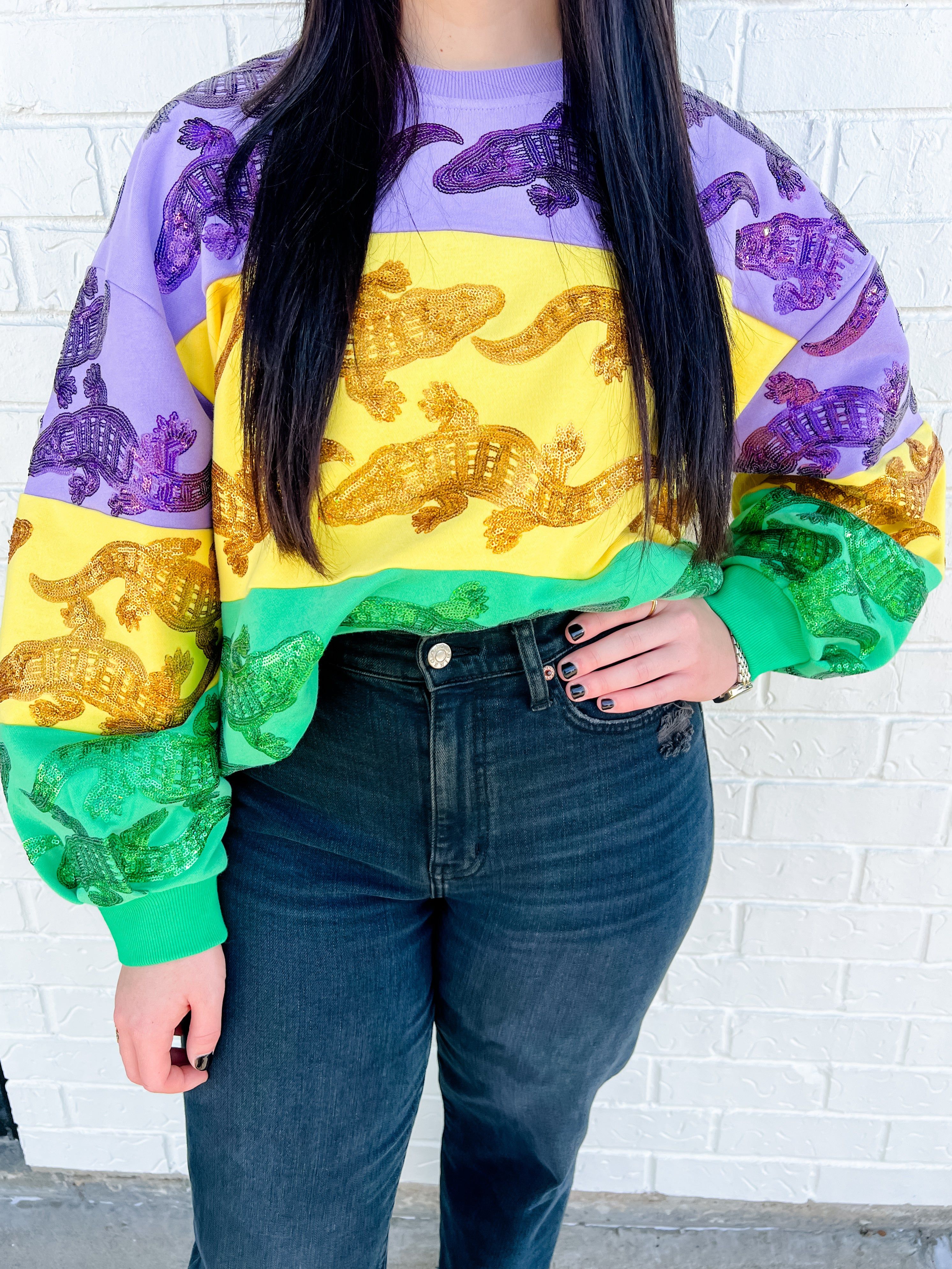 Mardi Gras Gator Stripe Sweatshirt sold by Mimosa product image thumbnail 2