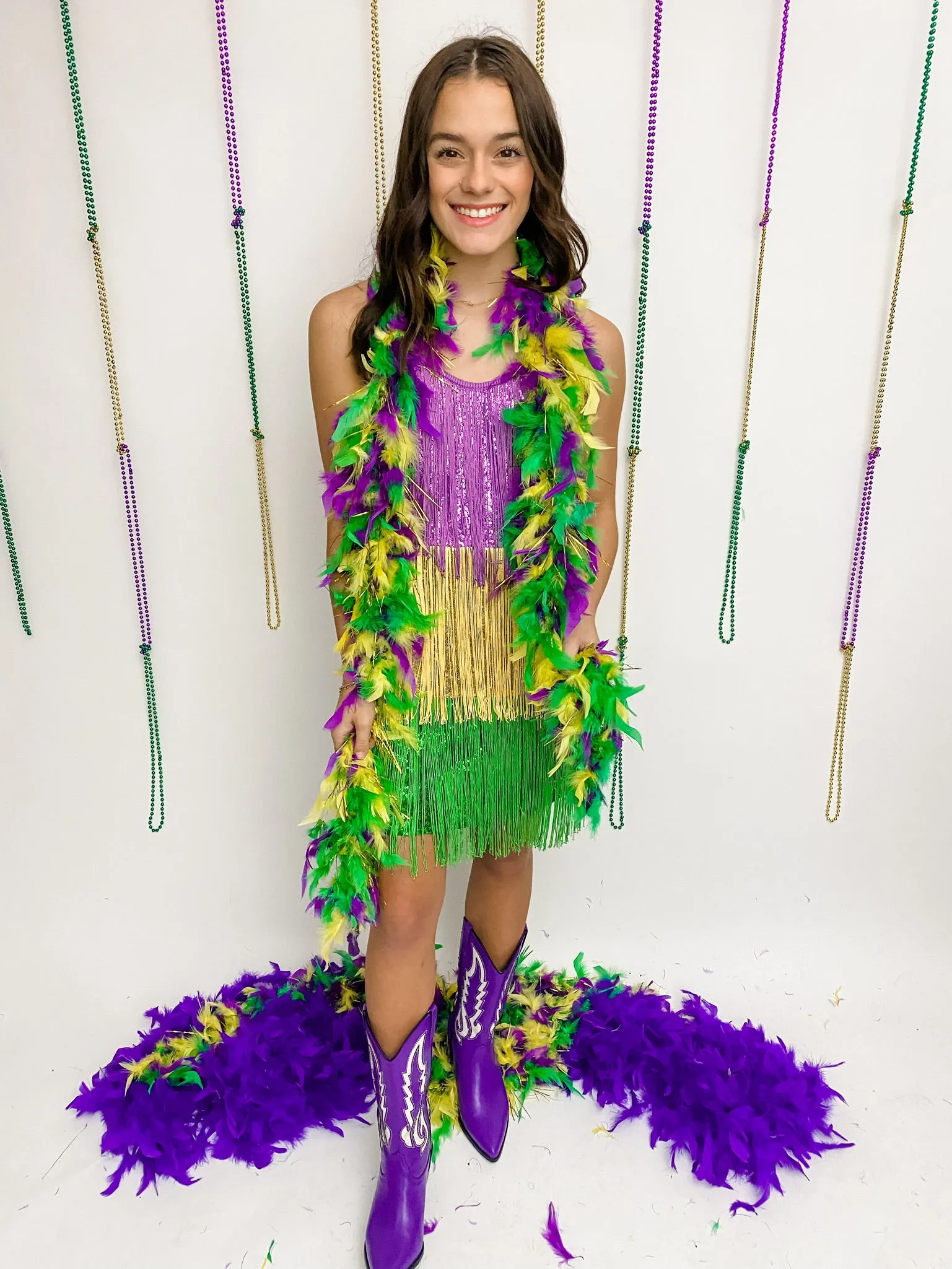 Mardi Gras Sequin Fringe Mini Dress sold by Mimosa product image thumbnail 3