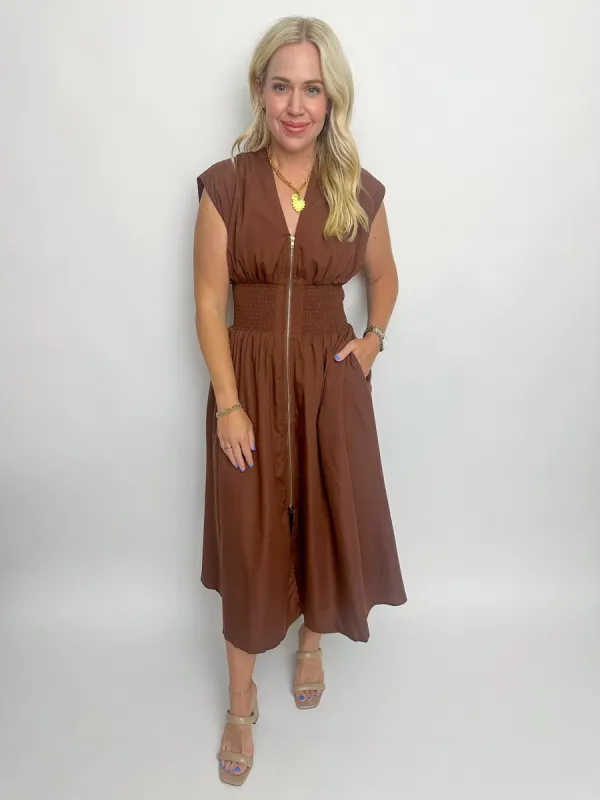 Maple Zip Front Midi Dress made by entro