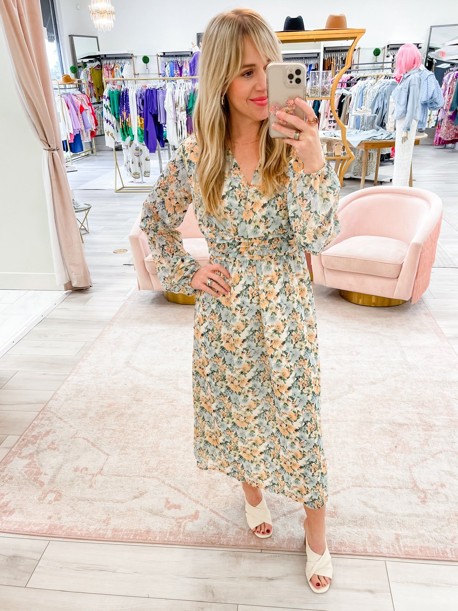 Green Thumbs Vneck Gathered Midi Dress sold by Mimosa product image thumbnail 4