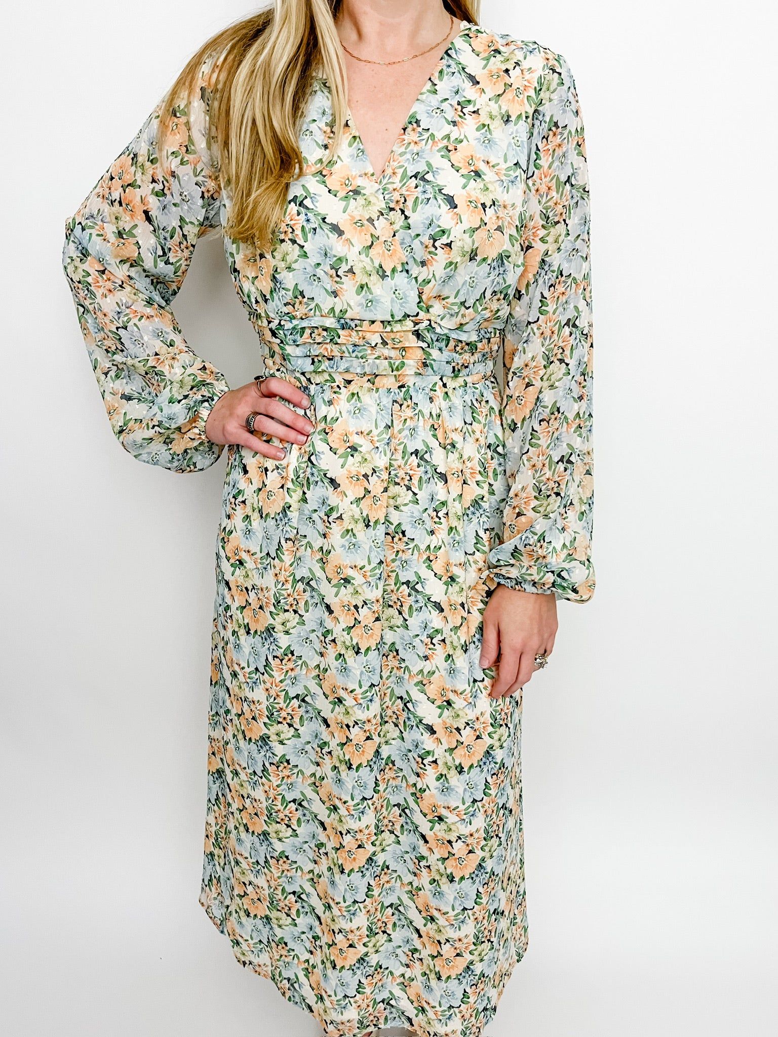 Green Thumbs Vneck Gathered Midi Dress sold by Mimosa product image thumbnail 2