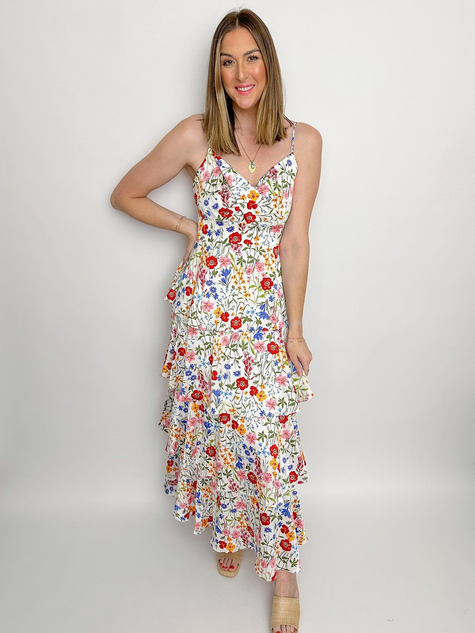 Painted Blooms Tiered Maxi Dress sold by Mimosa