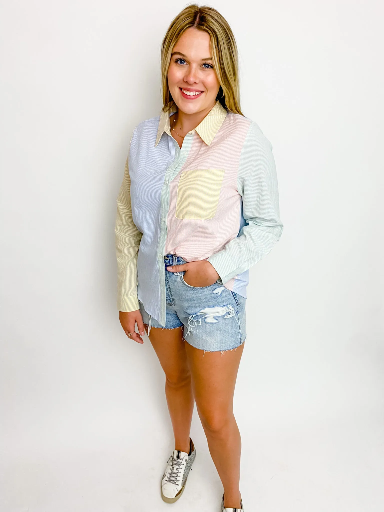 Pastel Color block Stripe Button Down Shirt sold by Mimosa