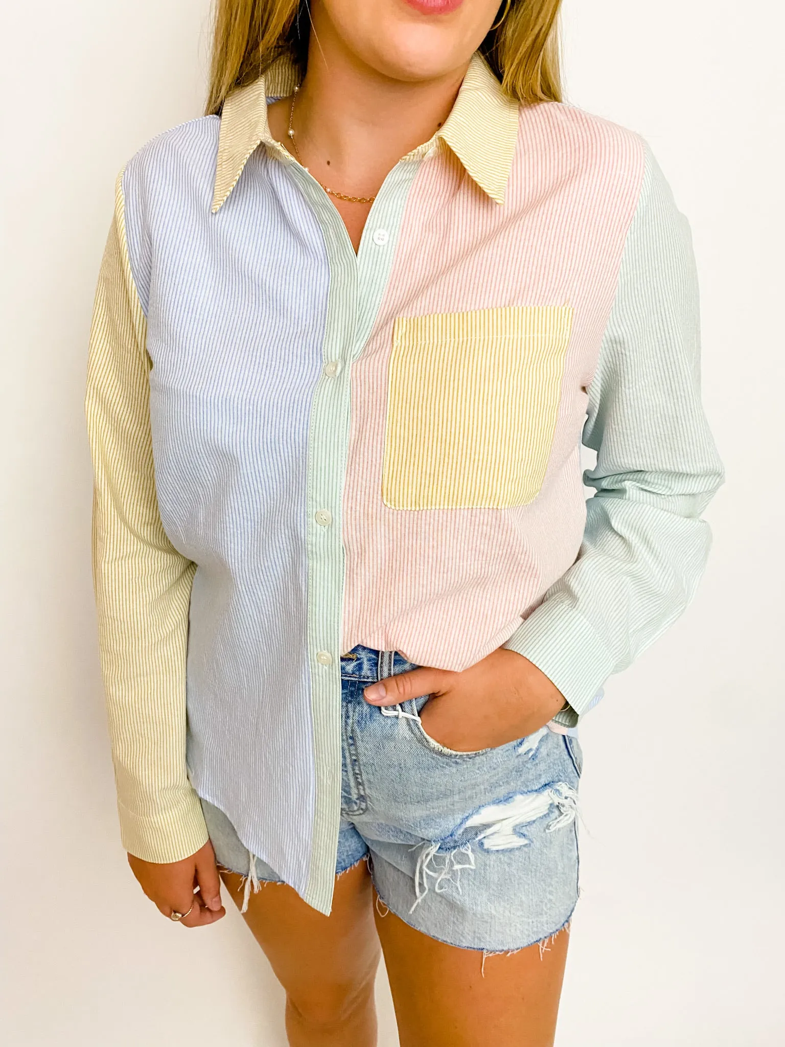 Pastel Color block Stripe Button Down Shirt sold by Mimosa product image thumbnail 2