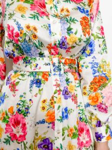 Carrie Collared Dress Ivory Botanical Floral sold by Mimosa