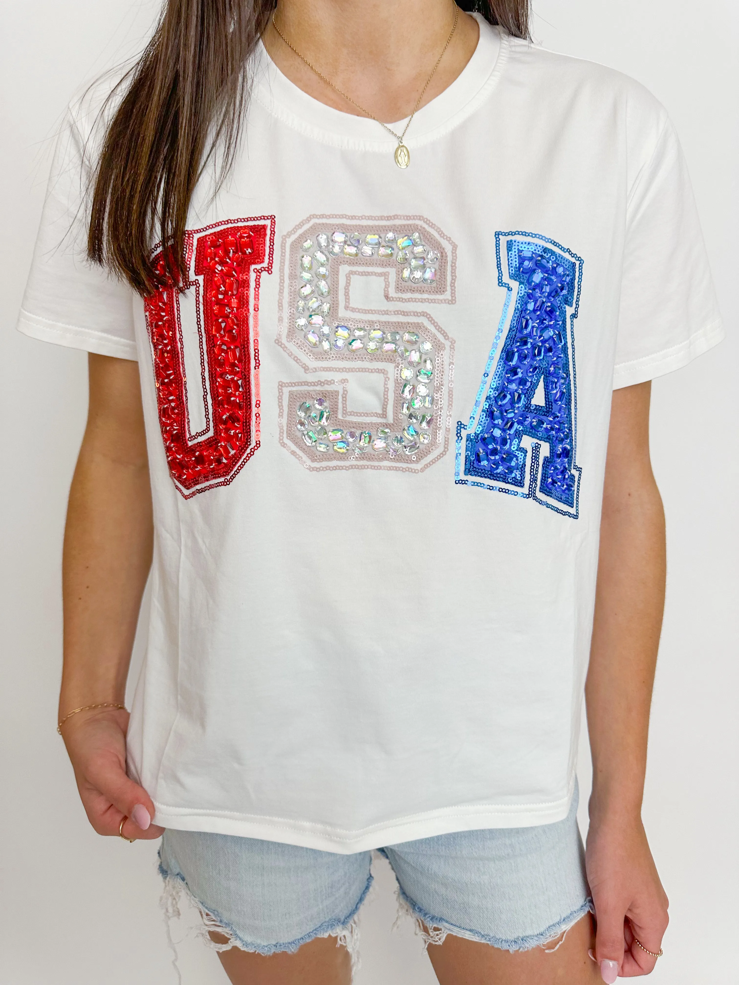 Beaded USA Tee sold by Mimosa product image thumbnail 3