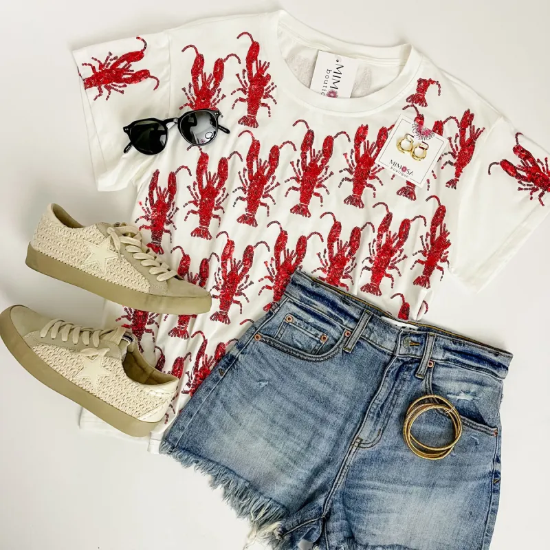 Scattered Crawfish Sequin Tee sold by Mimosa