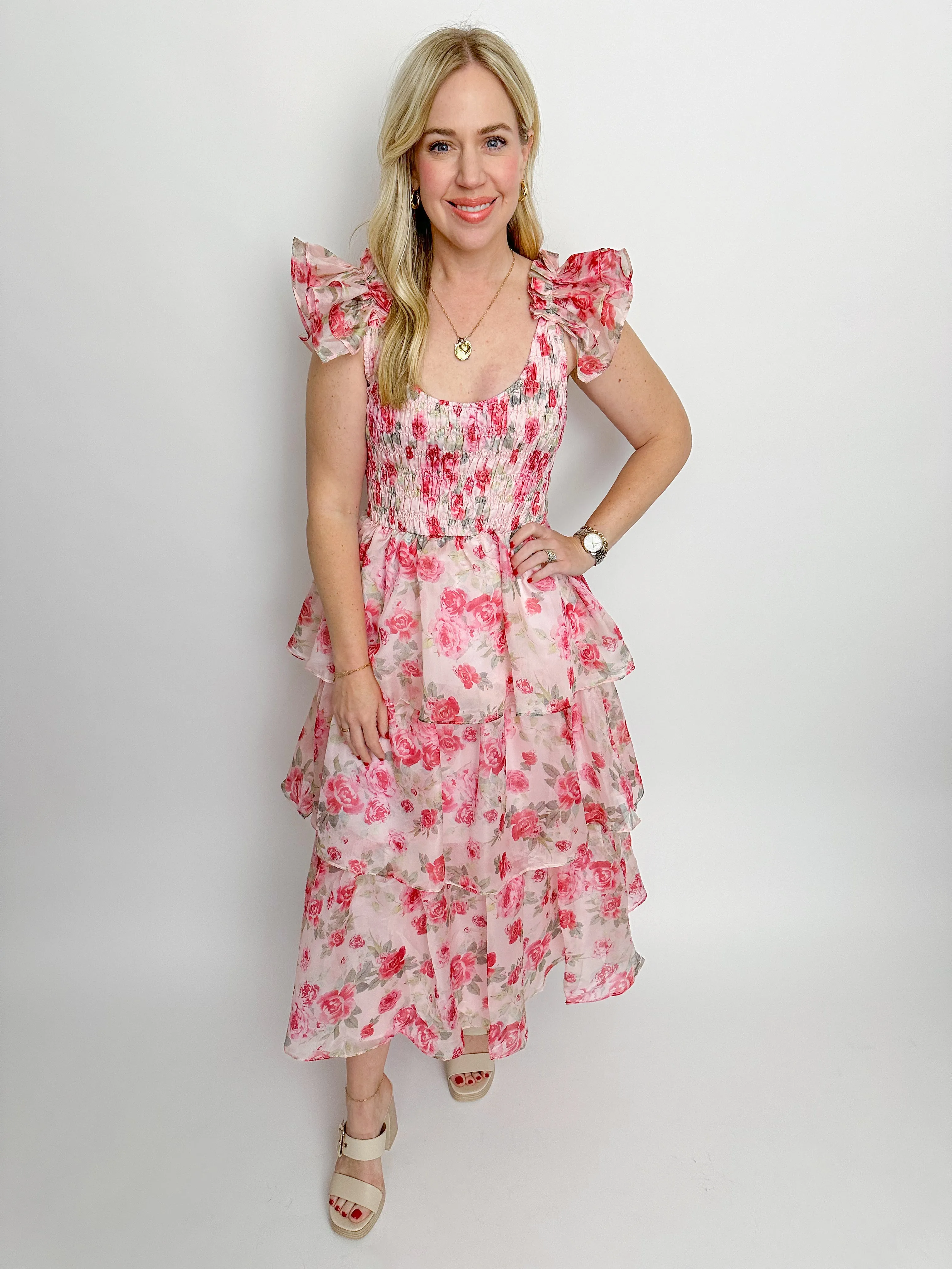Leah Organza Floral Midi Dress sold by Mimosa