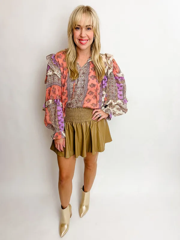 Boho Blocked Floral Ruffle Top sold by Mimosa