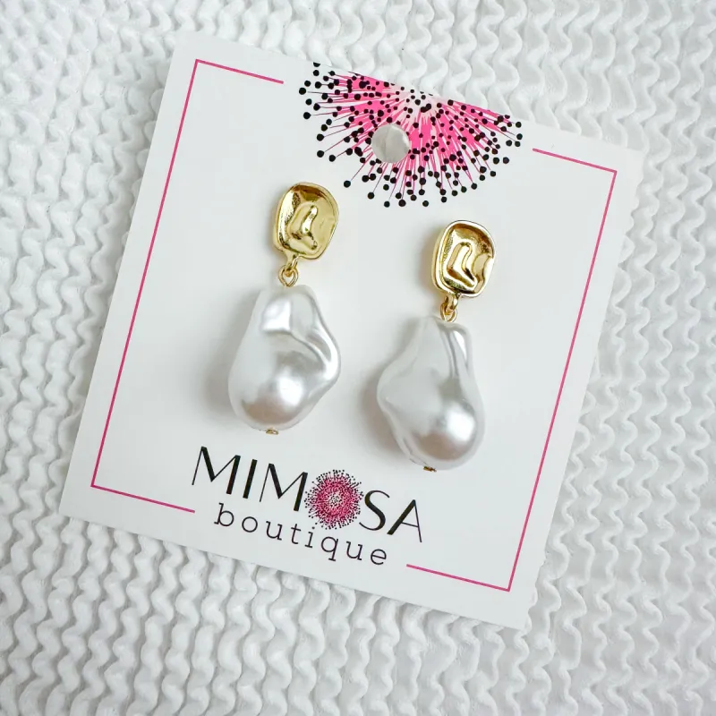 Irregular Pearl Pendant Earring sold by Mimosa