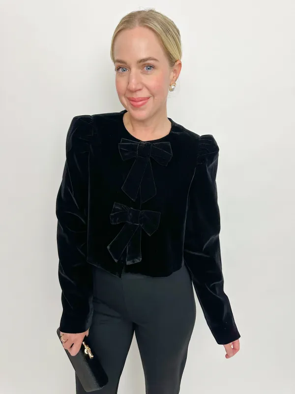 Natalia Bow Detail Velvet Jacket sold by Mimosa