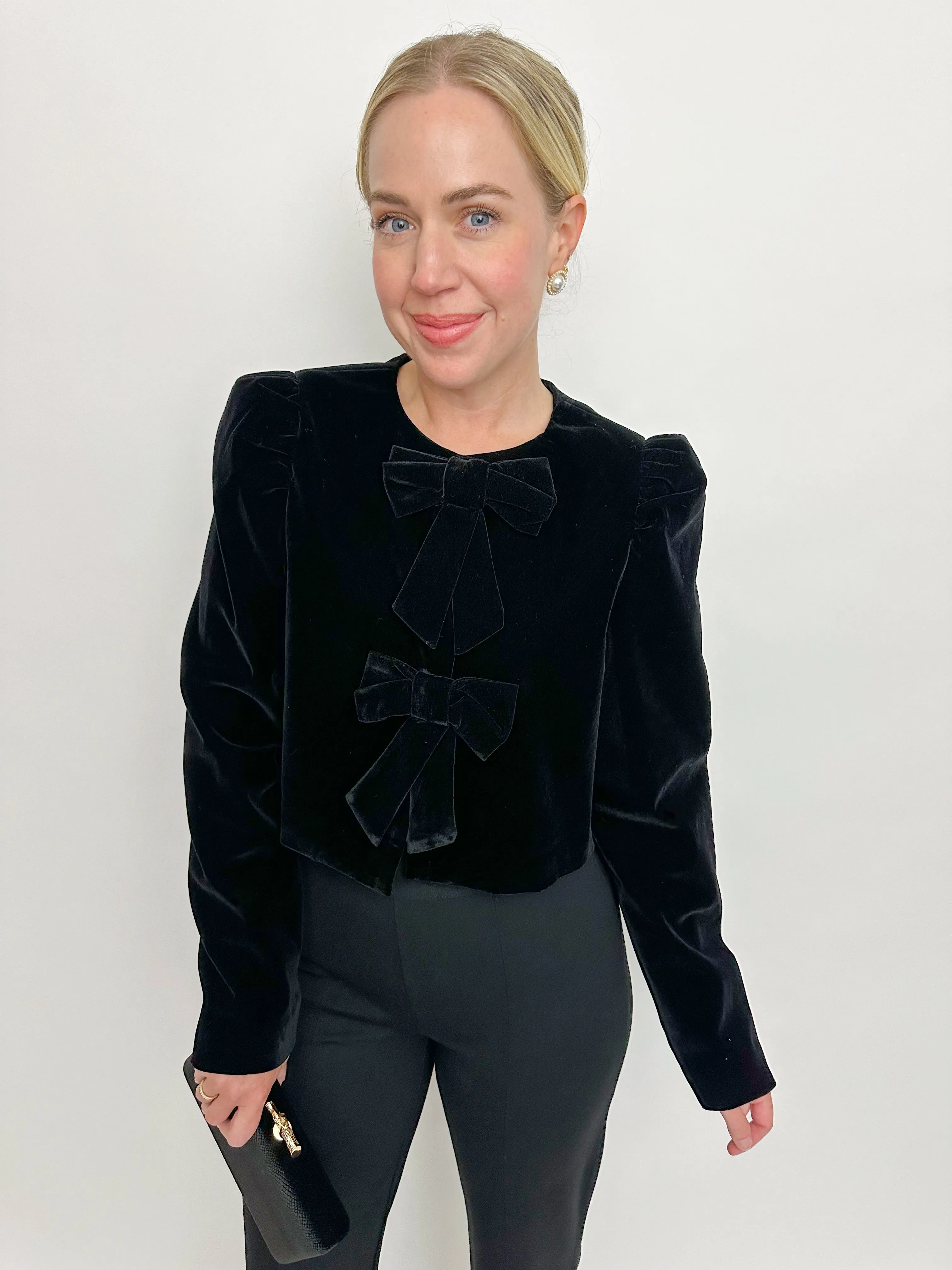 Natalia Bow Detail Velvet Jacket sold by Mimosa