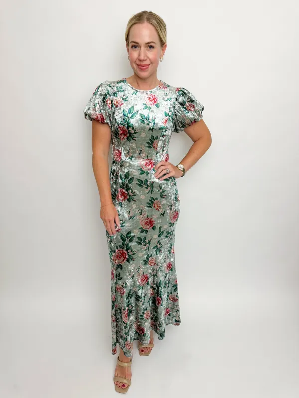 Vera Velvet Floral Midi Dress sold by Mimosa