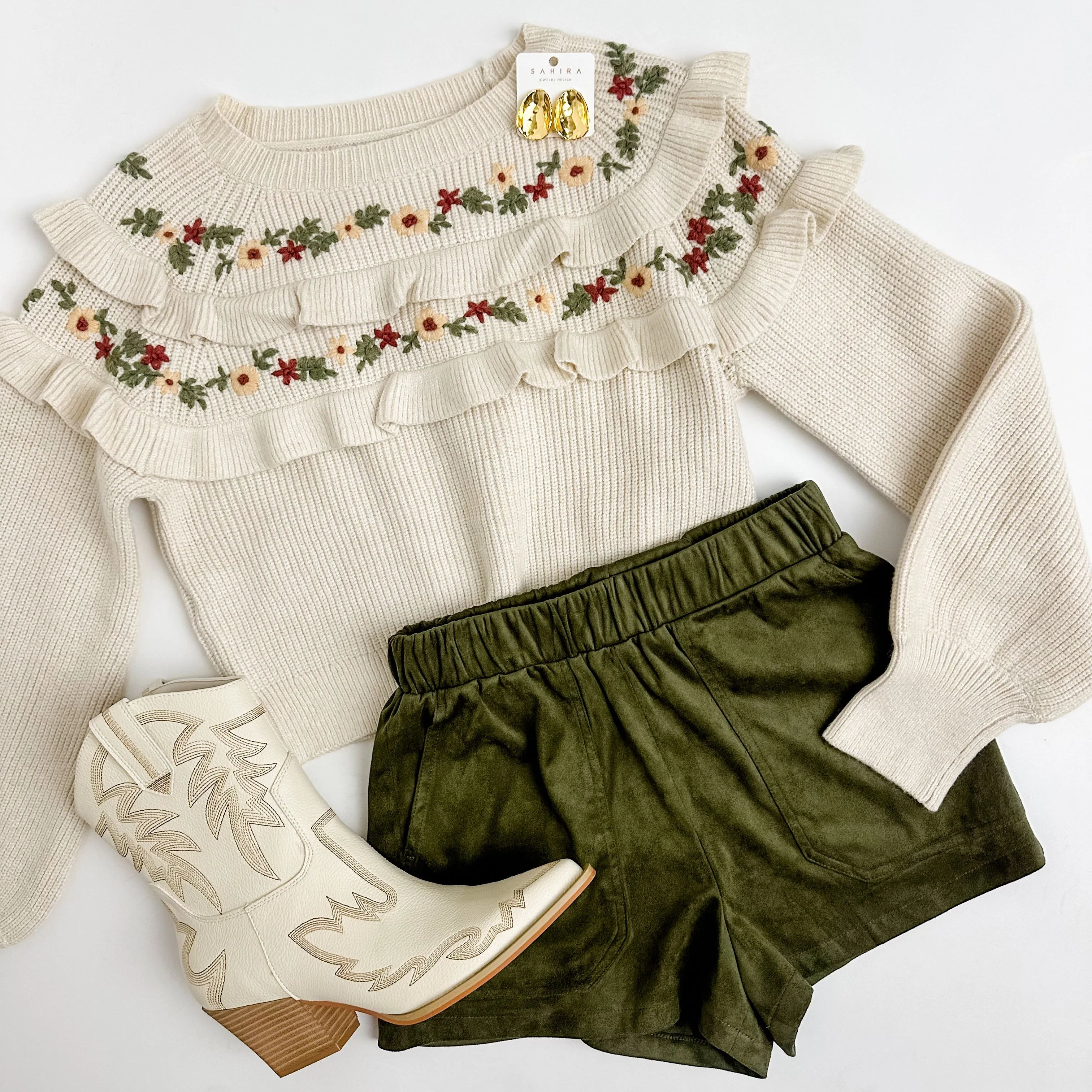 Marla Ruffle Floral Crop Sweater sold by Mimosa