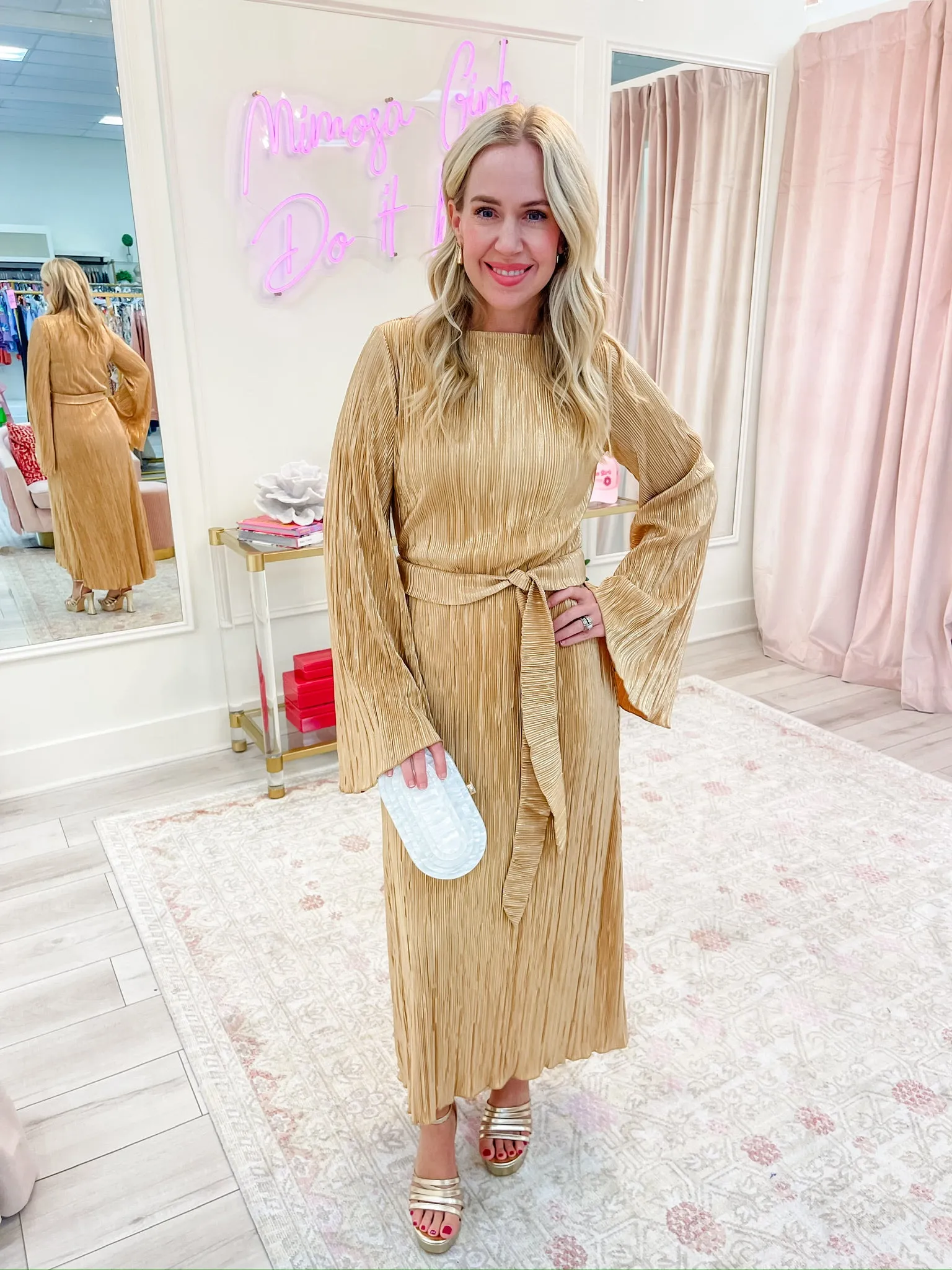 Sarah Midi Dress Gold Pleat sold by Mimosa product image thumbnail 2