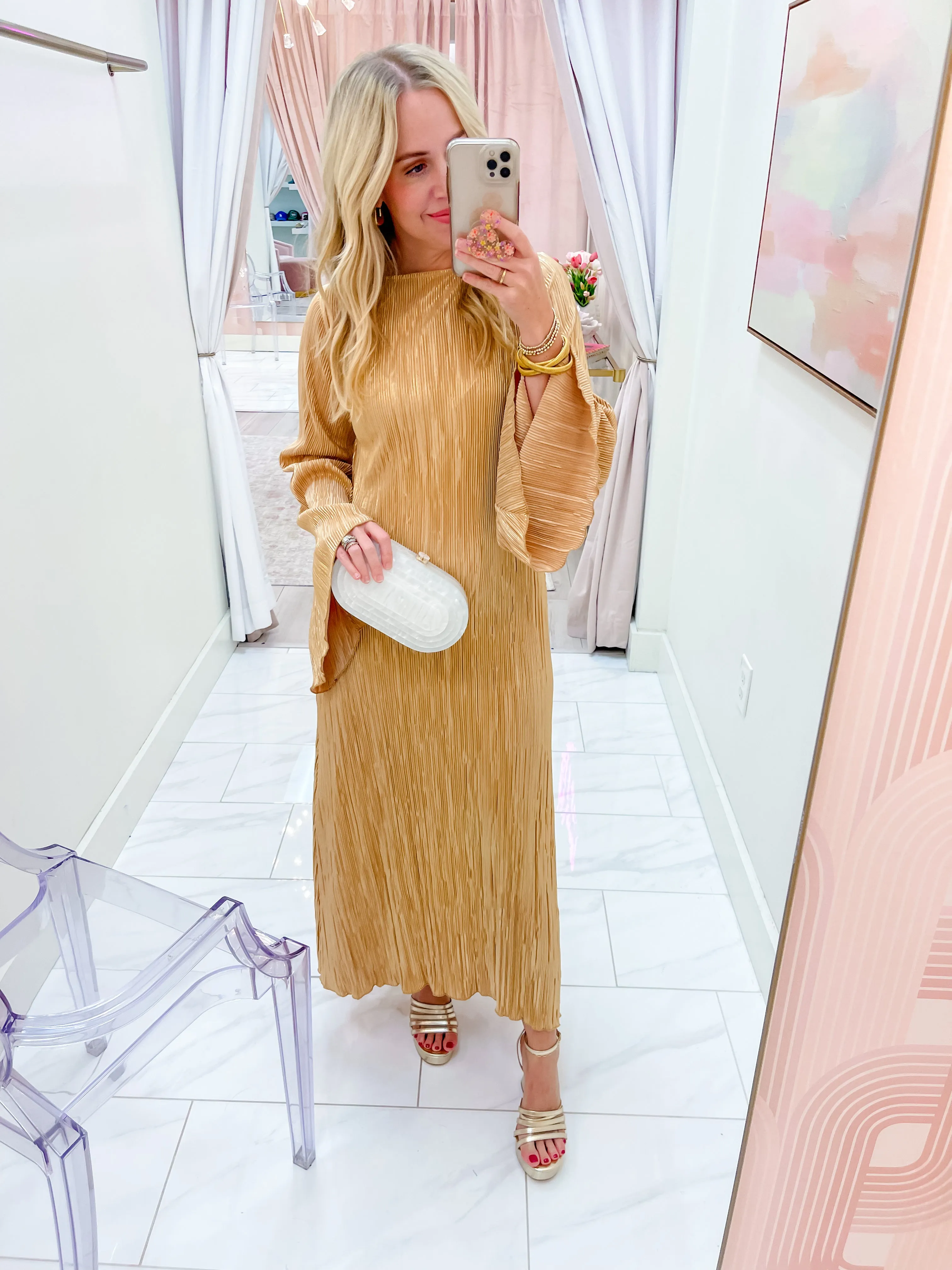 Sarah Midi Dress Gold Pleat sold by Mimosa product image thumbnail 5