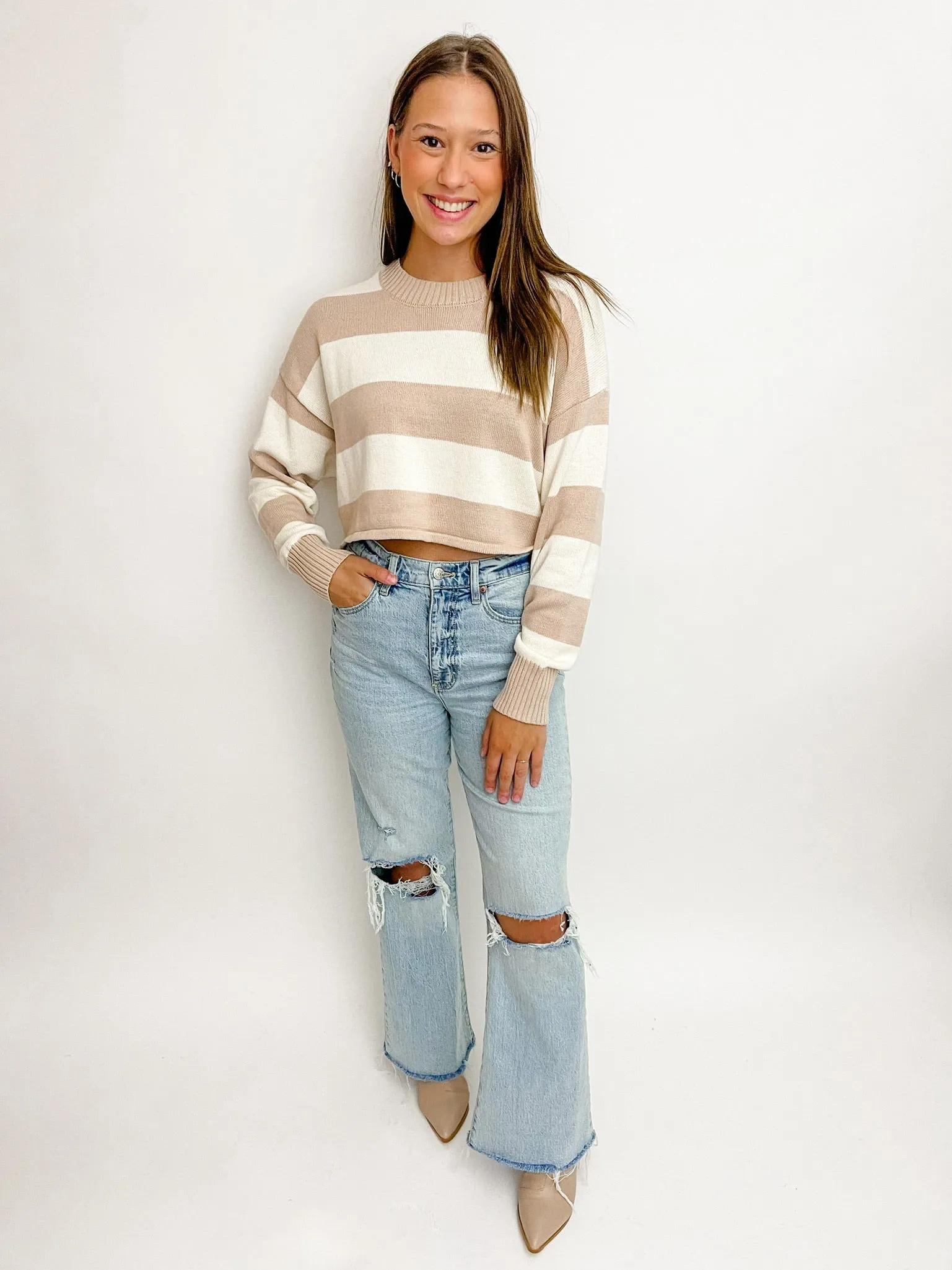 Time's Up Stripe Crop Sweater sold by Mimosa product image thumbnail 3