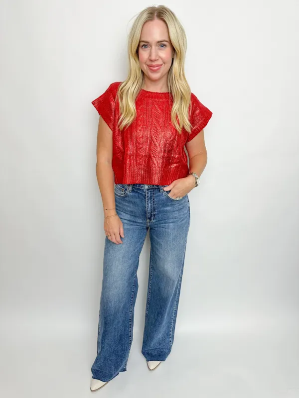 Shine On Metallic Coated Sweater Top sold by Mimosa