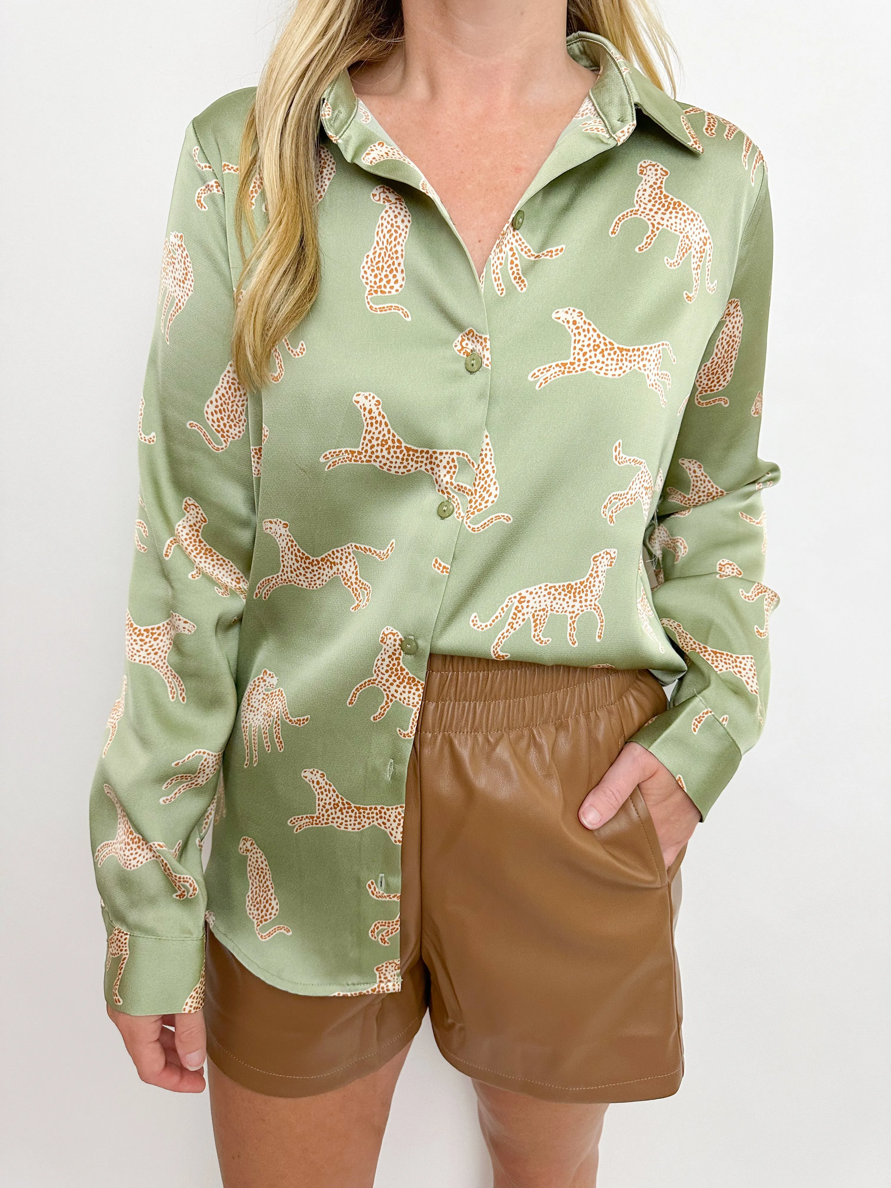 Can't Catch Me Satin Button Up sold by Mimosa