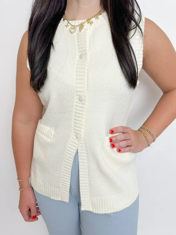 Cara Button Down Knit Vest sold by Mimosa