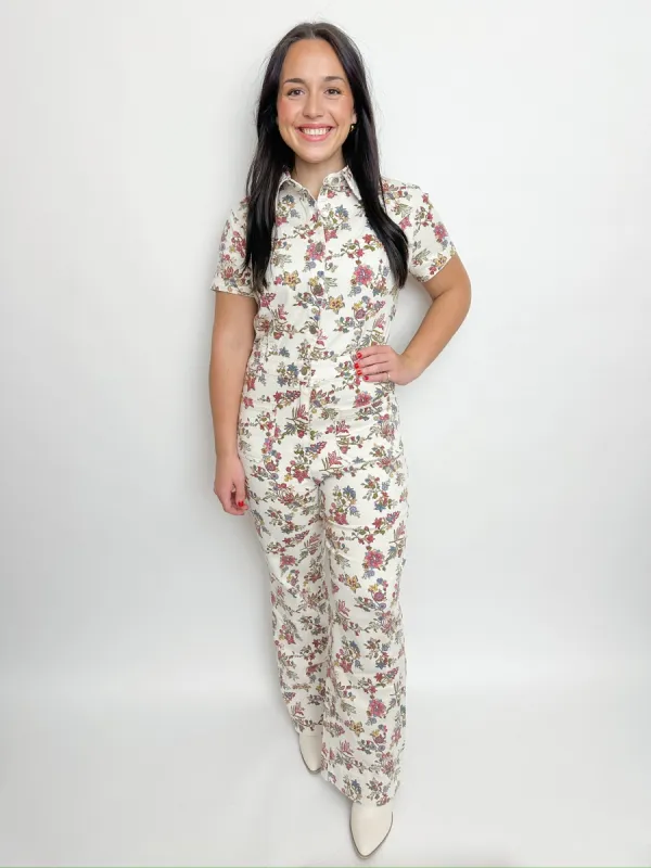 Pacey Denim Floral Utility Jumpsuit sold by Mimosa