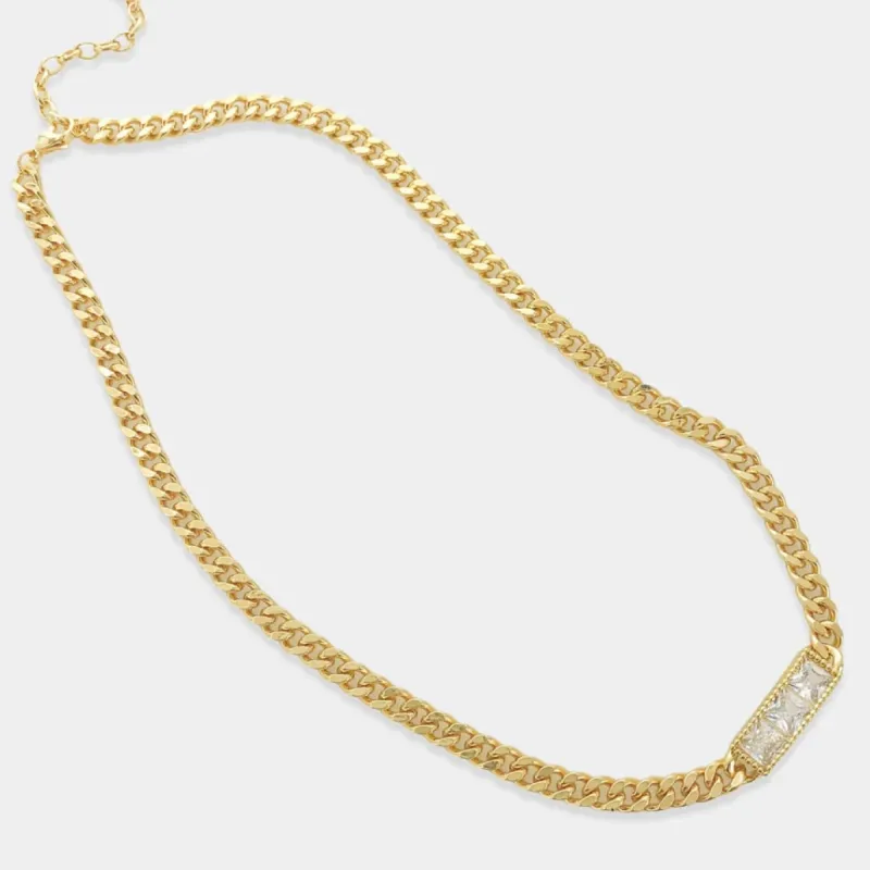 Crystal Bar Curb Chain Necklace sold by Mimosa