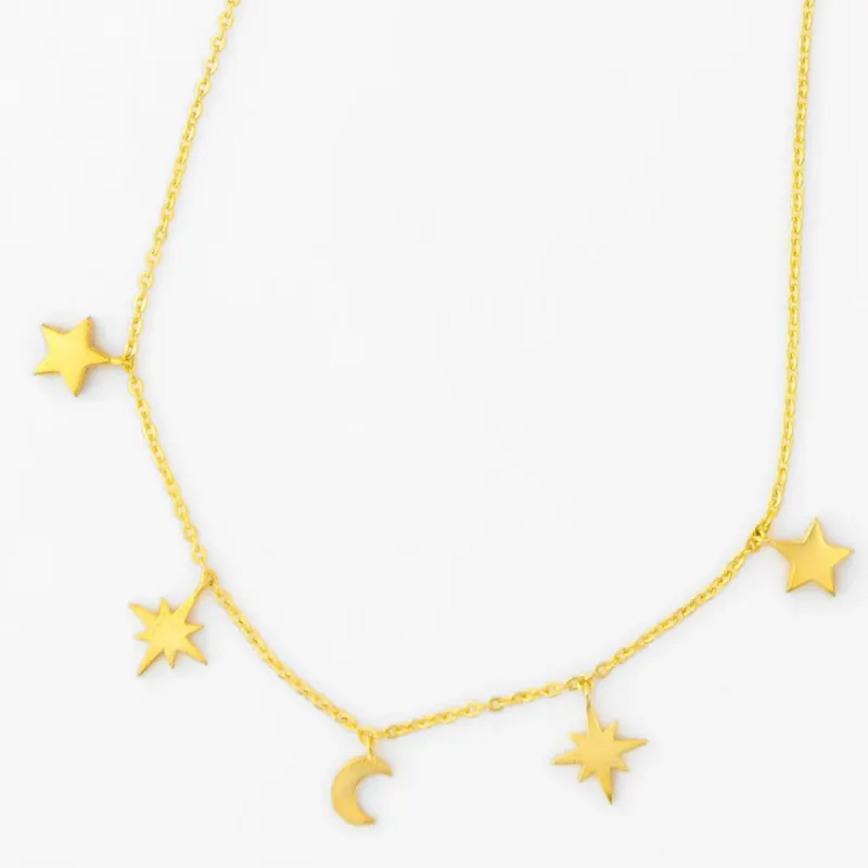 Matte Moon & Stars Dainty Necklace sold by Mimosa