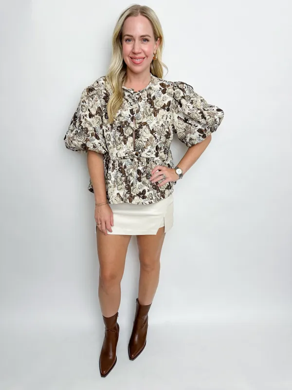 Norah Floral Jacquard Tie Front Blouse sold by Mimosa