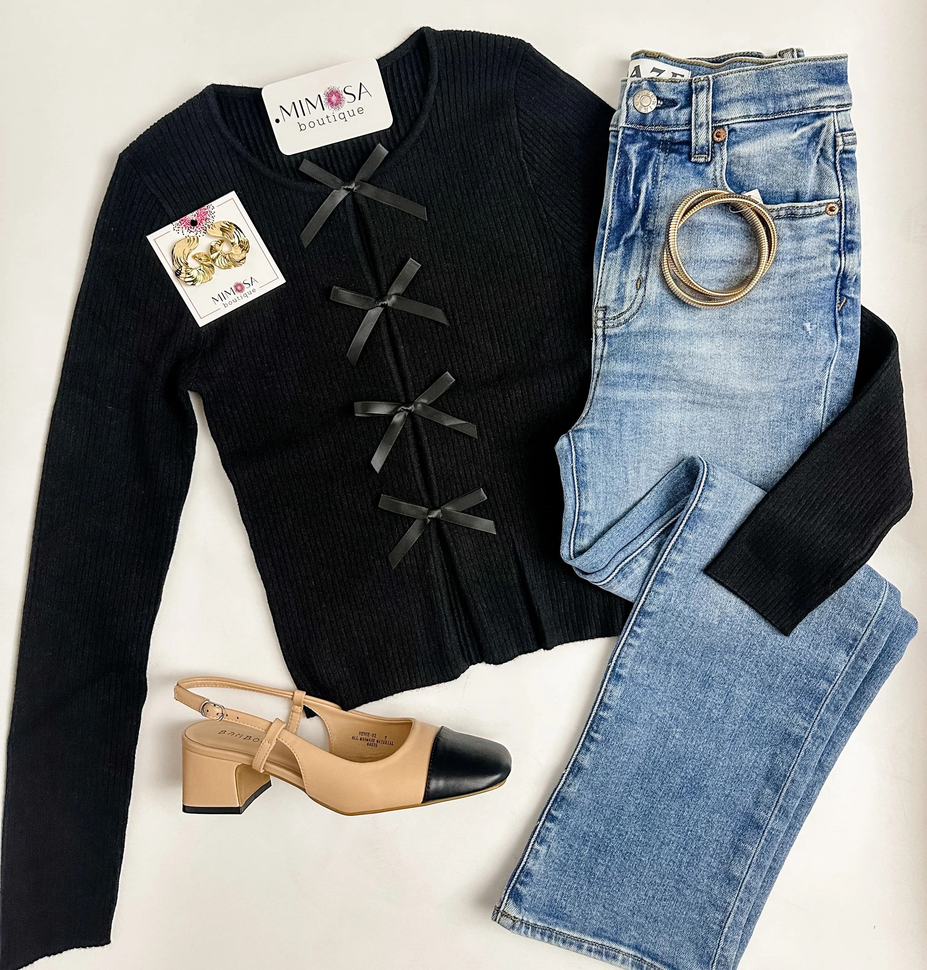 Paris Bow Front LS Sweater Top sold by Mimosa