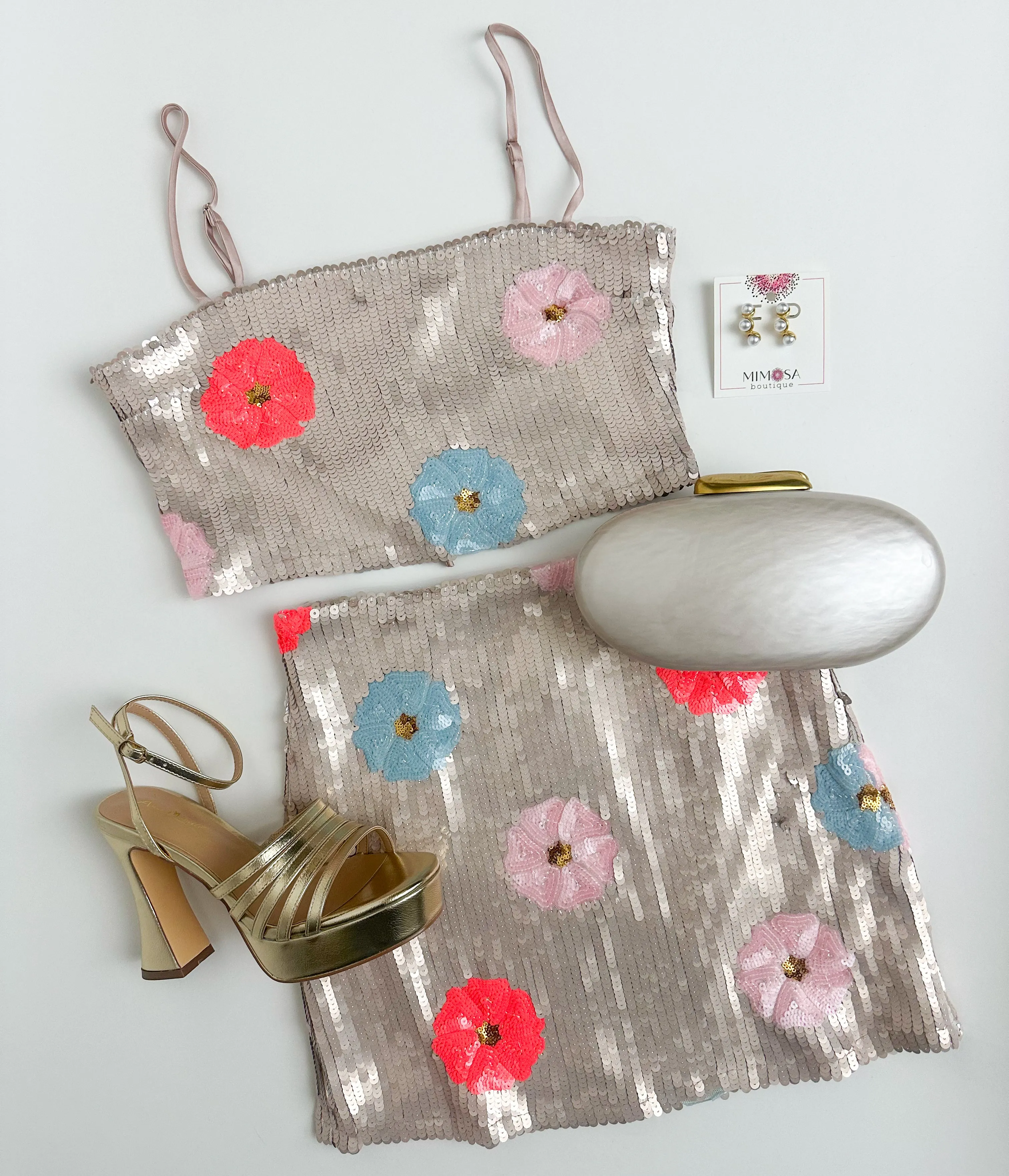 Afterglow Sequin Floral Tank & Skirt Set sold by Mimosa product image thumbnail 5