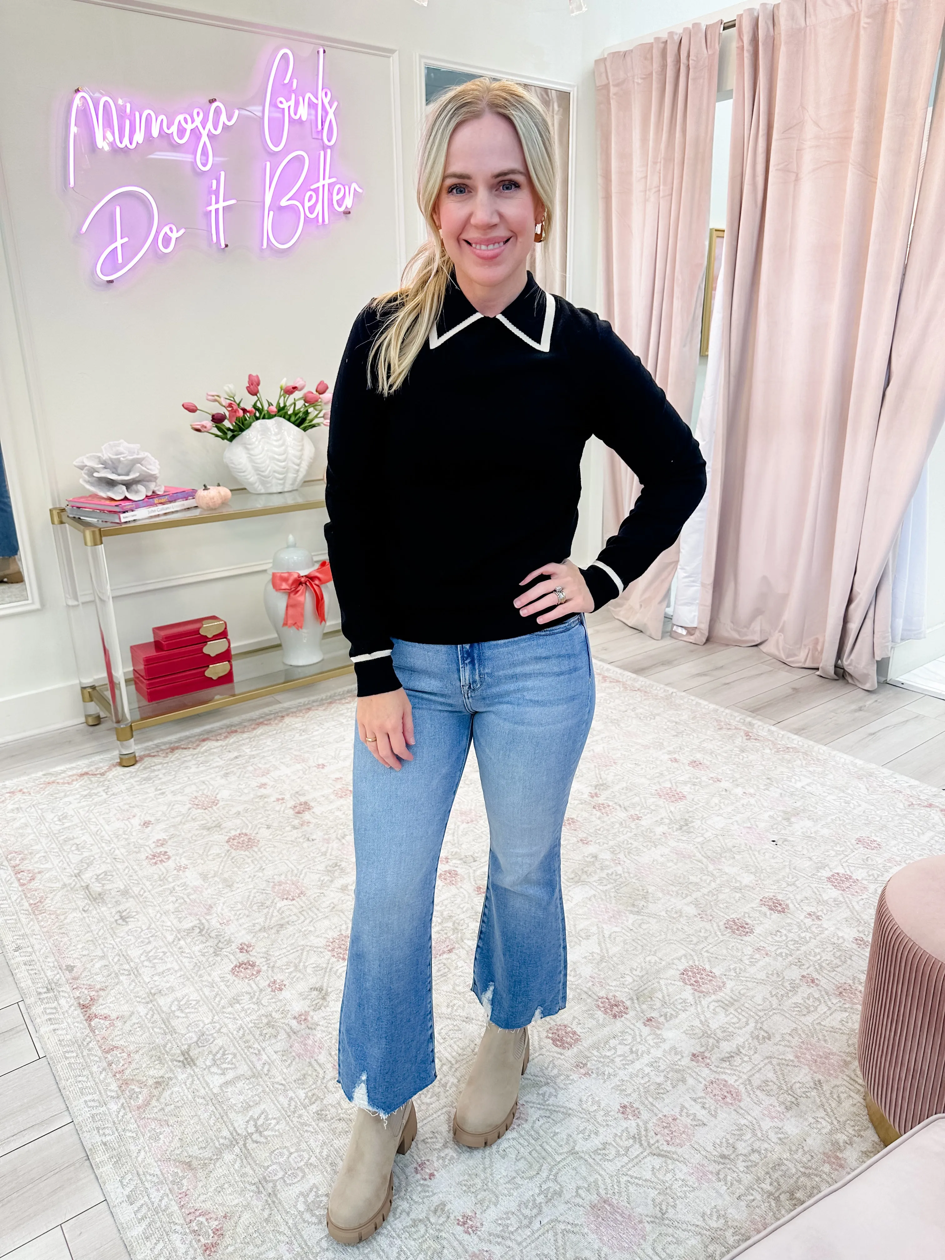 Contrast Collar Knit Sweater Top sold by Mimosa