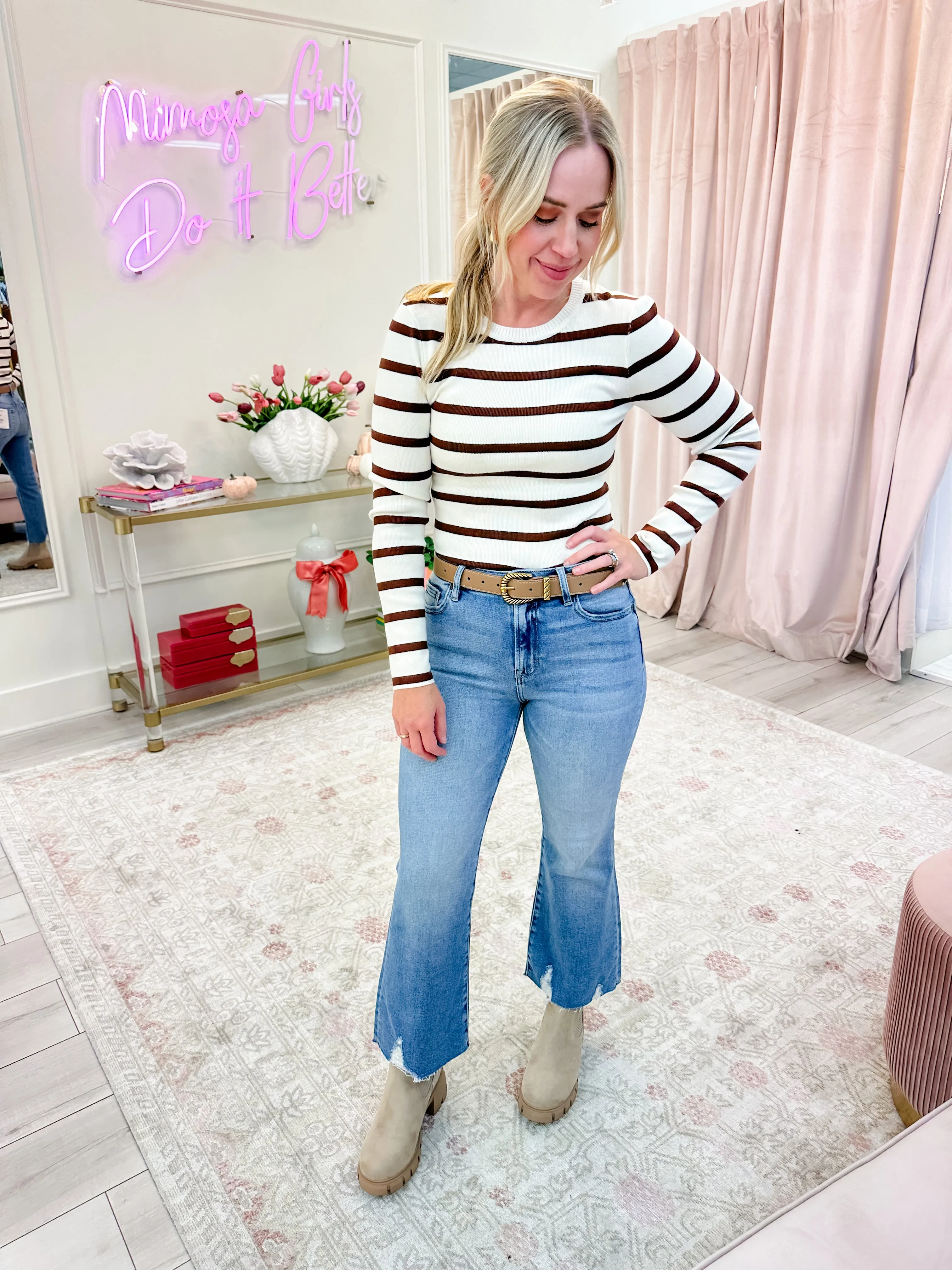 Micro Rib Knit Striped LS Bodysuit sold by Mimosa product image thumbnail 2