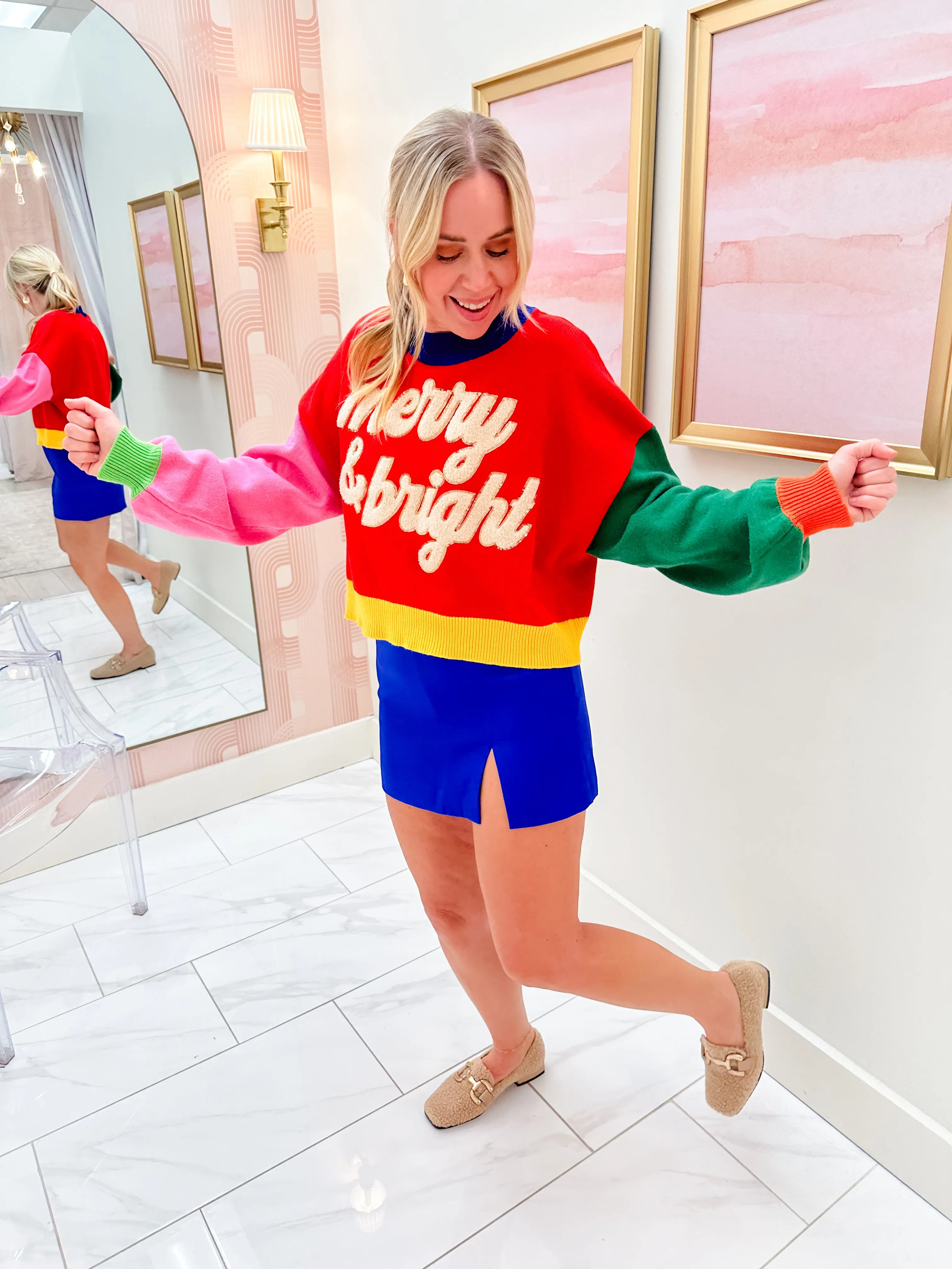 Colorblock Fuzzy Merry & Bright Sweater sold by Mimosa product image thumbnail 2