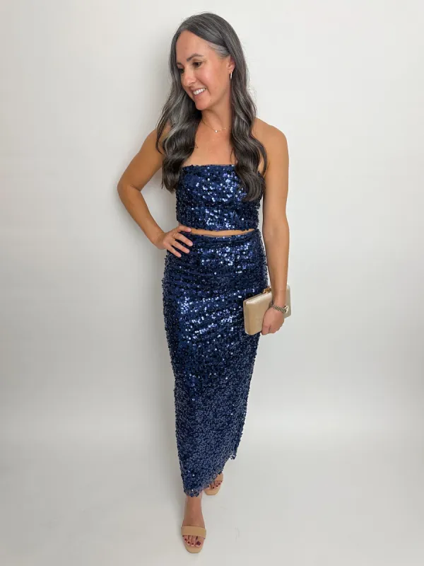 Midnight Sequin Floral Midi Skirt Set sold by Mimosa
