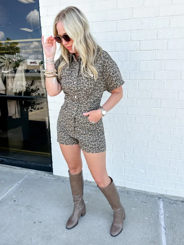 Lizzie Leopard Denim Romper sold by Mimosa