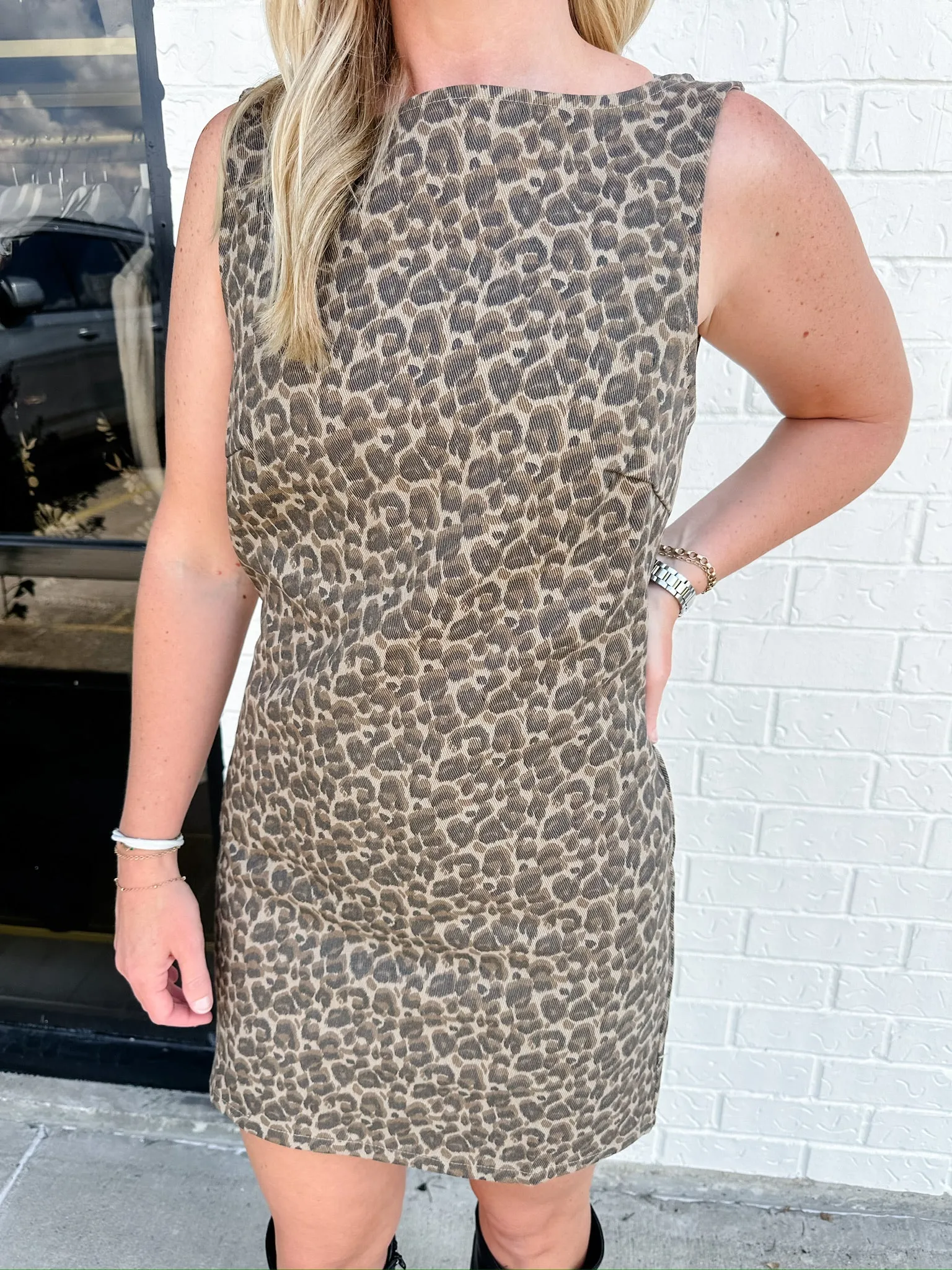 Lizzie Leopard Denim Mini Dress sold by Mimosa product image thumbnail 2