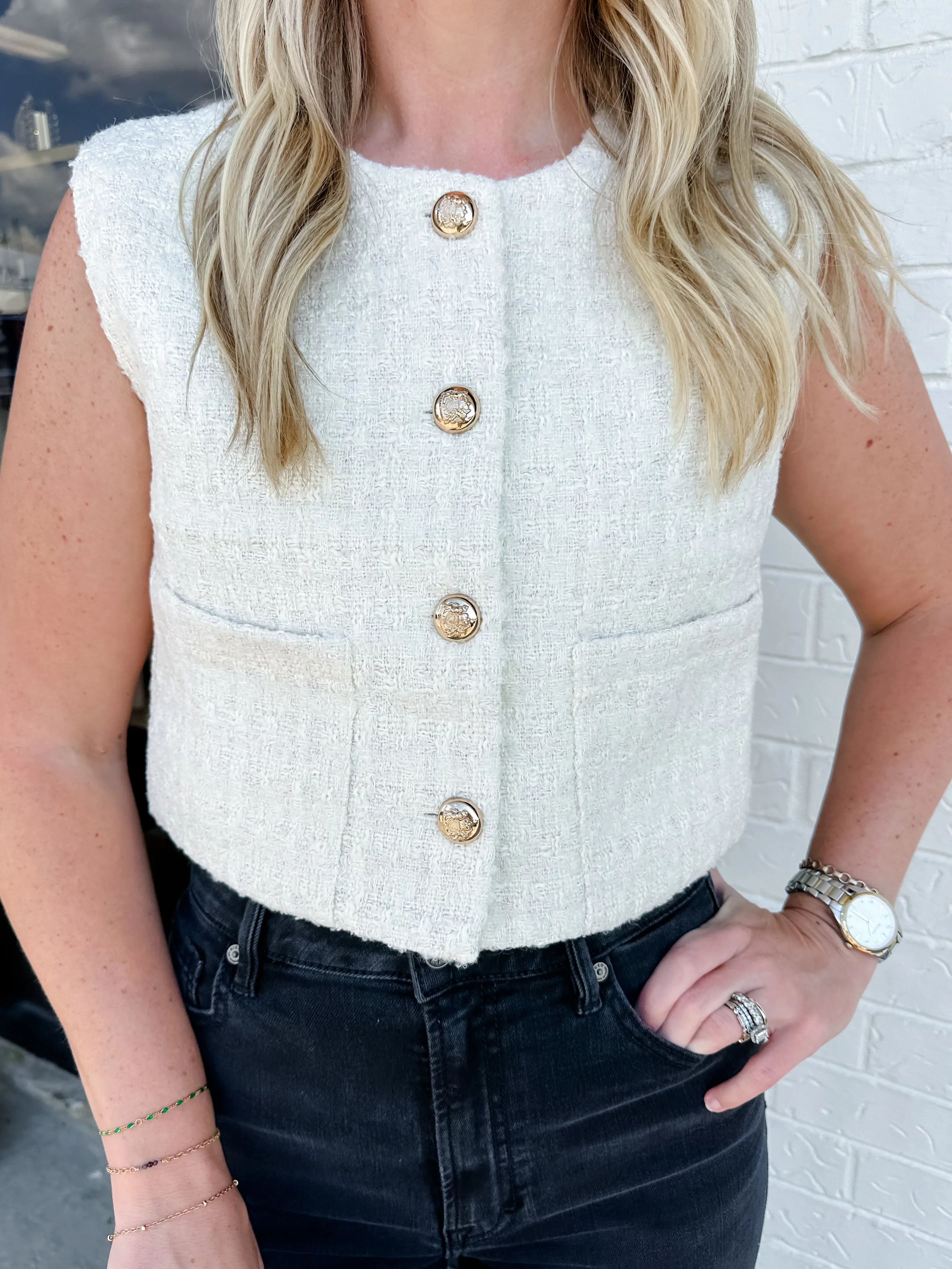 Scottie Tweed Button Up Crop Vest sold by Mimosa product image thumbnail 4