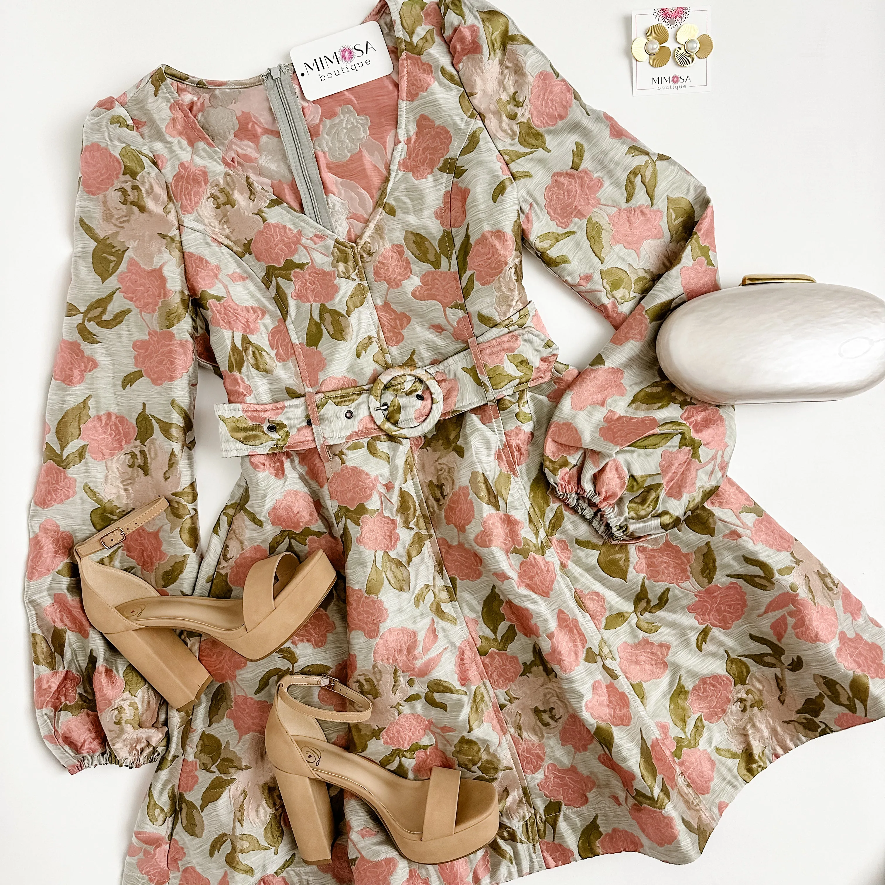 Lilibeth Jacquard Belted Mini Dress sold by Mimosa product image thumbnail 3