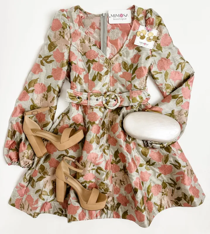 Lilibeth Jacquard Belted Mini Dress sold by Mimosa