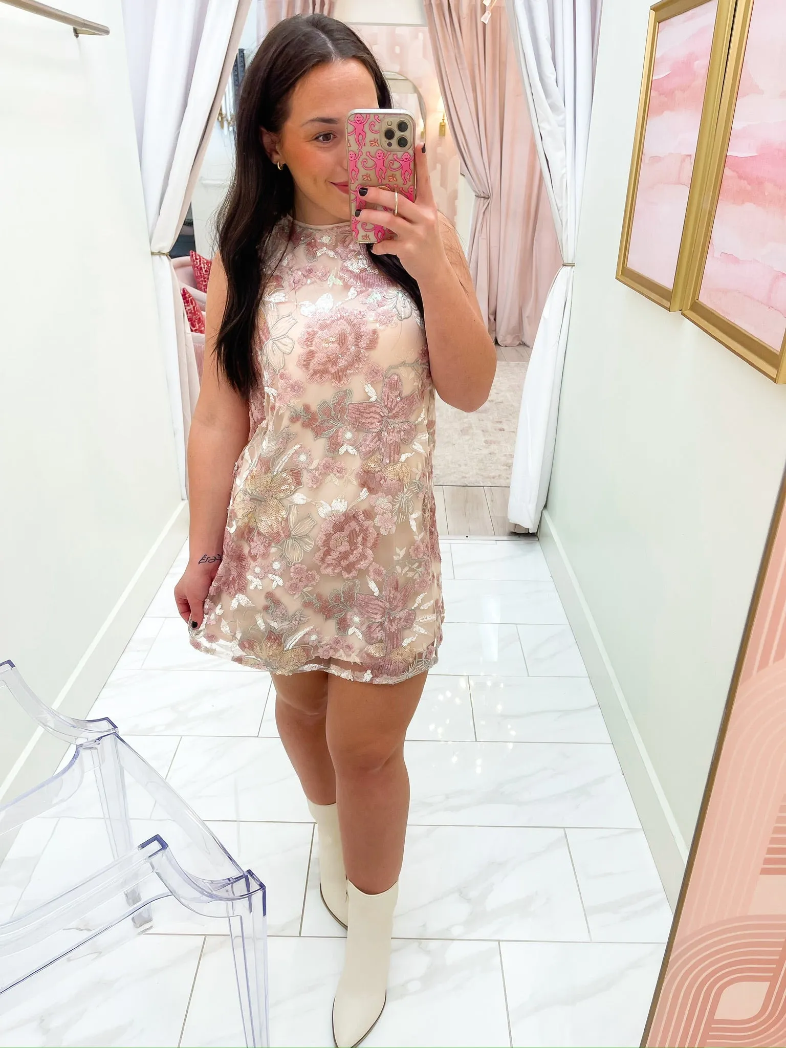 Soft Floral Sequin Mini Dress sold by Mimosa