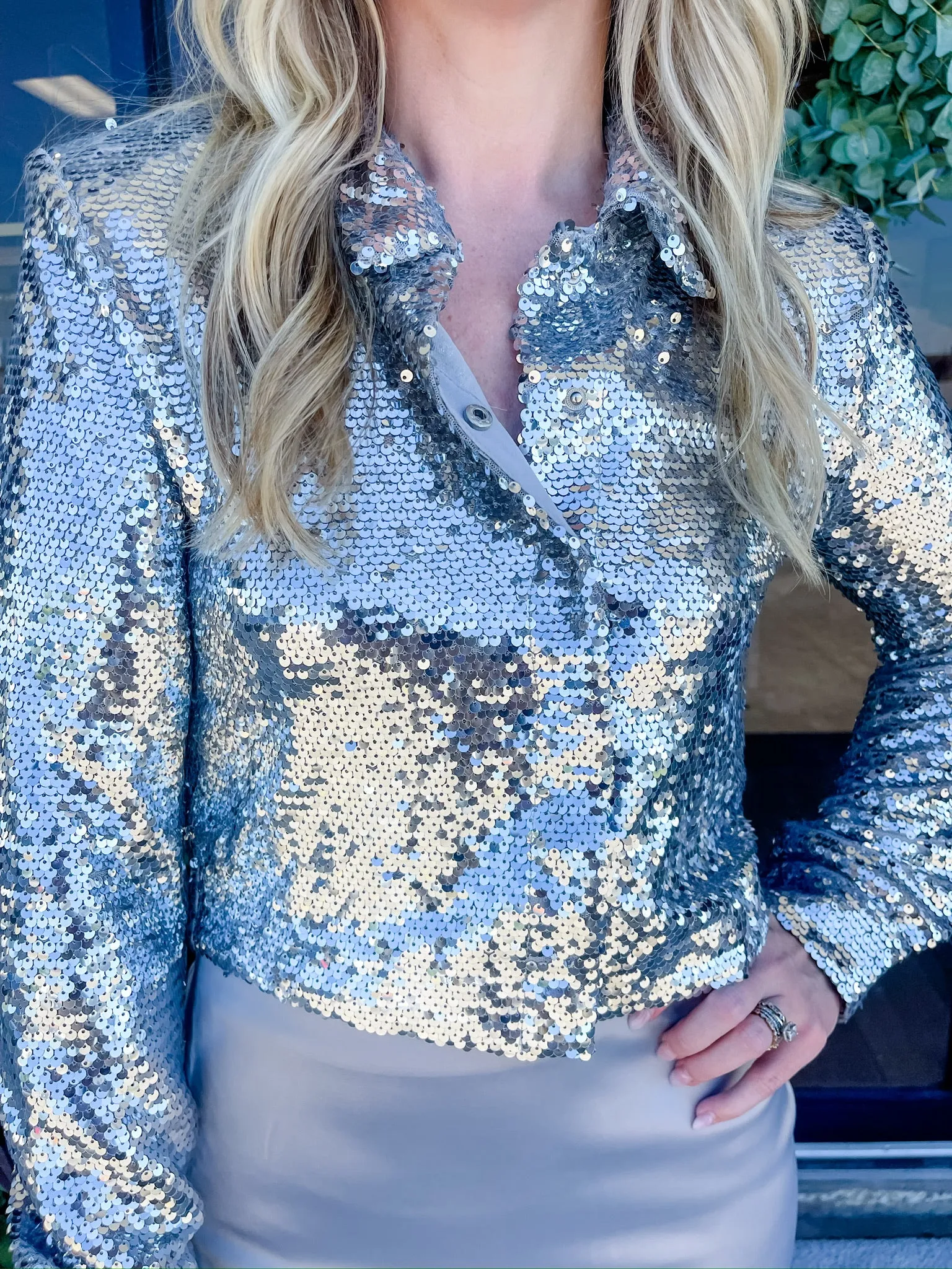 Show Off Sequin Crop Collared Top sold by Mimosa product image thumbnail 4