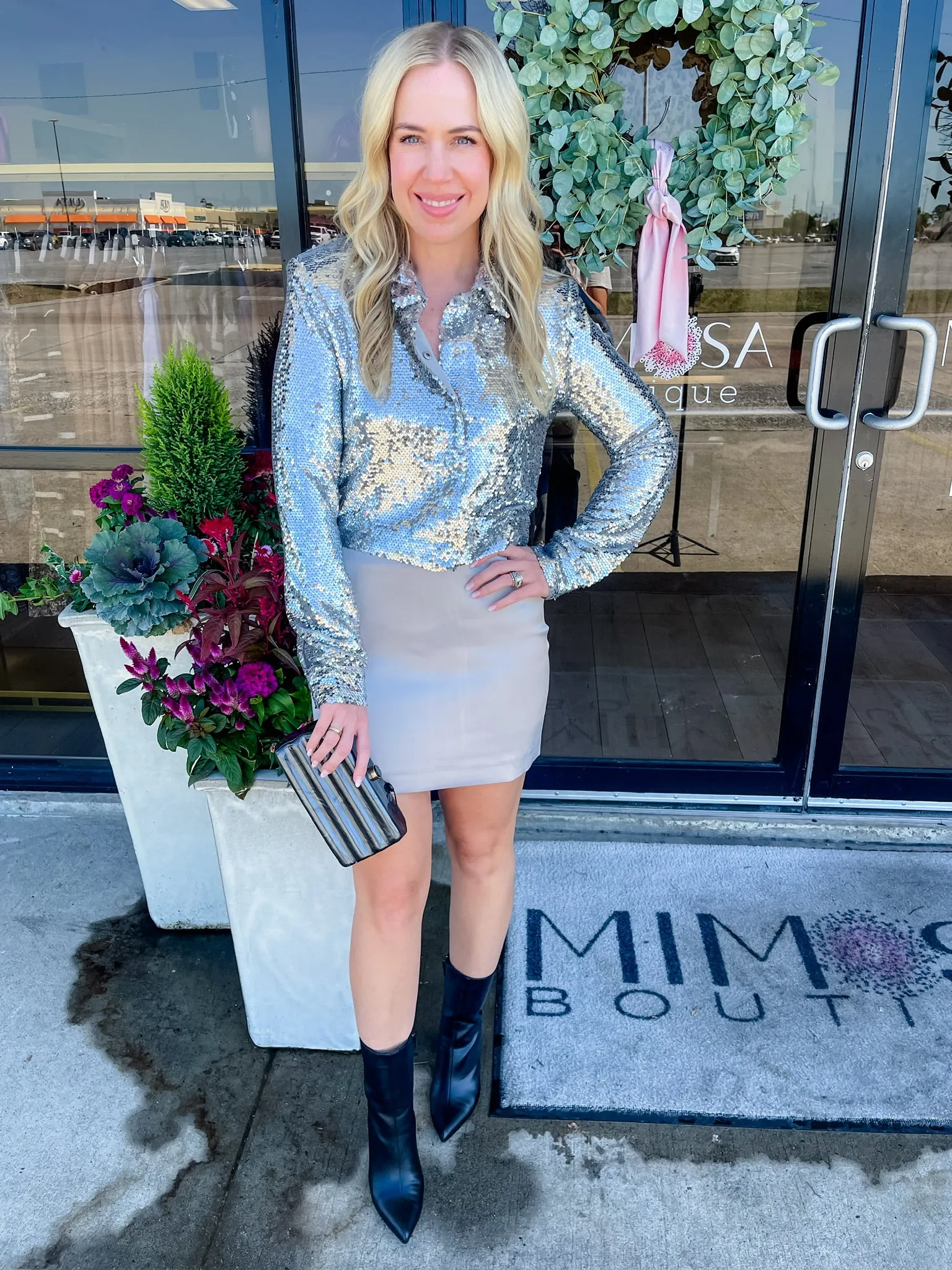 Show Off Sequin Crop Collared Top sold by Mimosa product image thumbnail 3