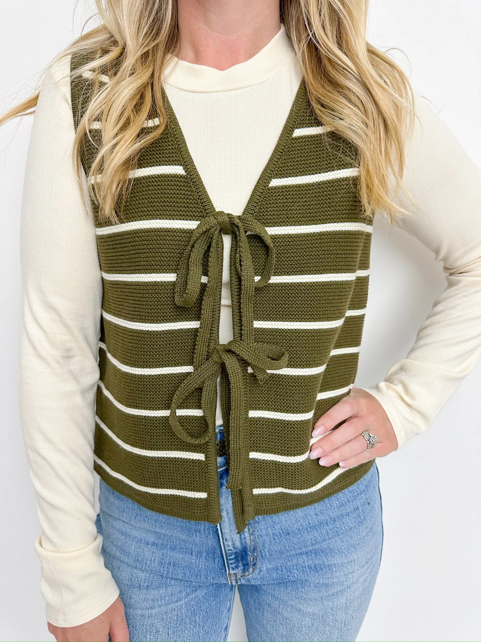 Stripe Time Off Tie Front Knit Vest sold by Mimosa product image thumbnail 2