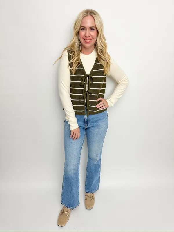 Stripe Time Off Tie Front Knit Vest sold by Mimosa
