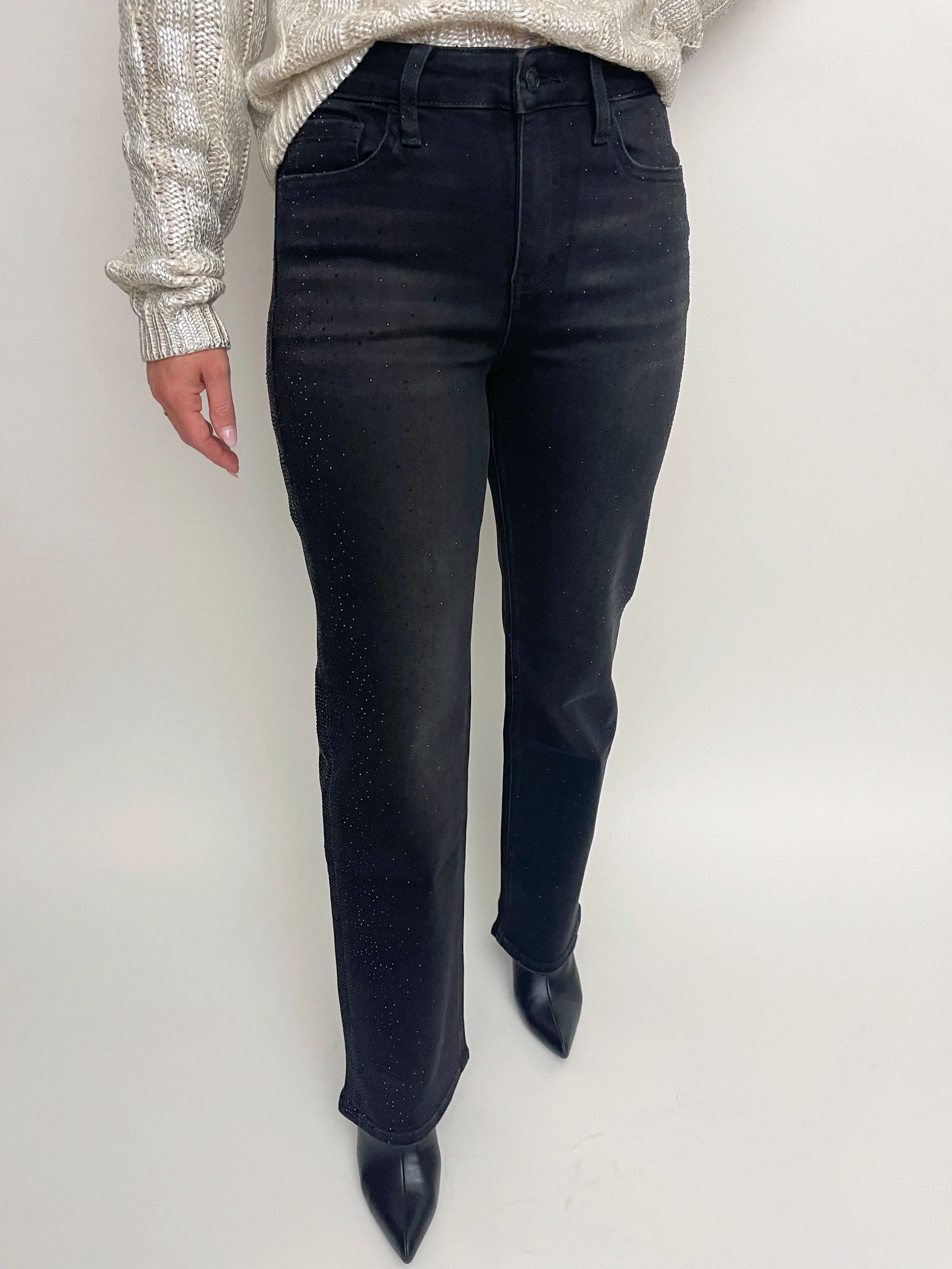 Aileeah Rhinestone Slim Wide Jean sold by Mimosa