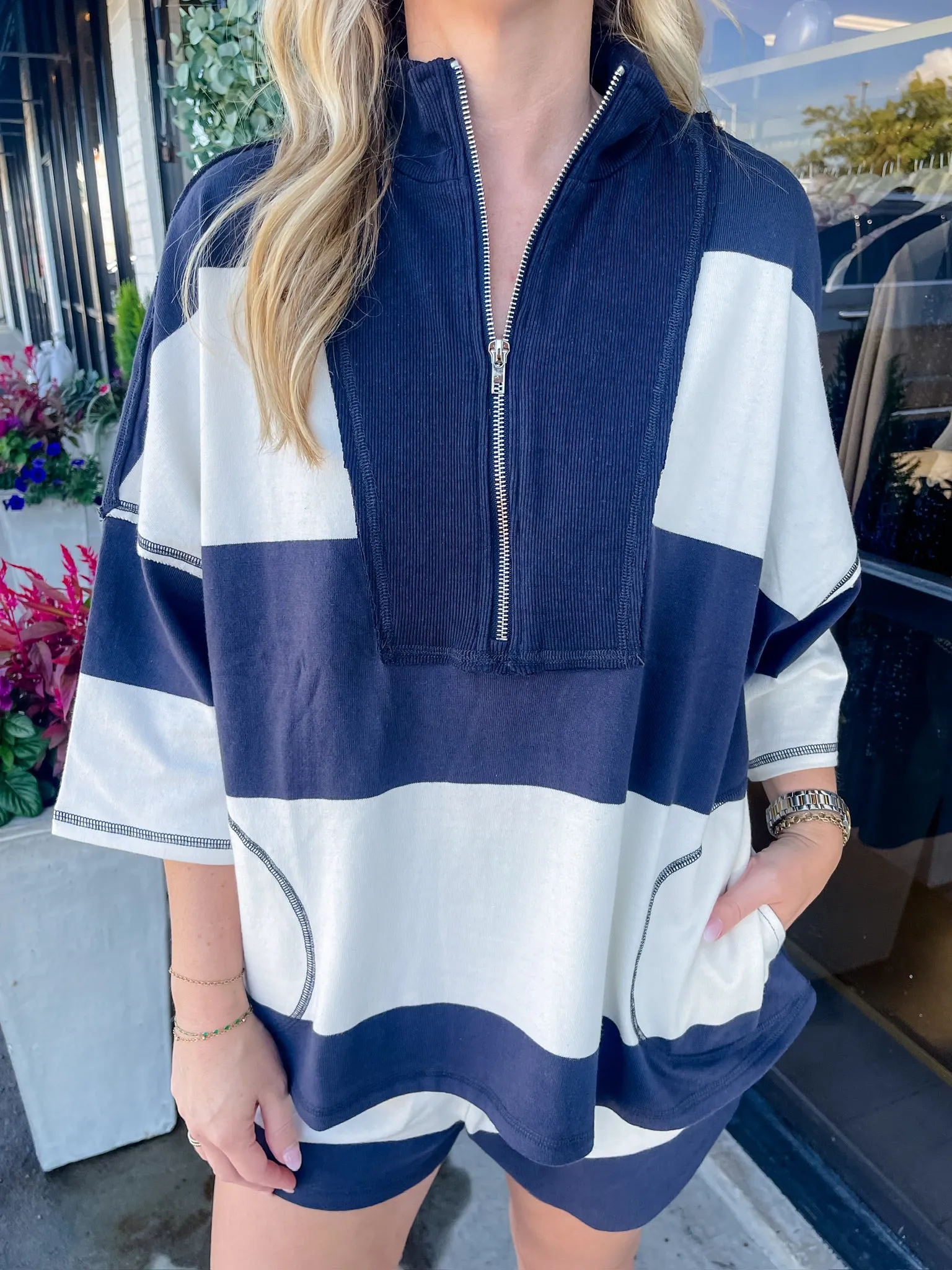 Time Crunch Stripe Half Zip sold by Mimosa product image thumbnail 2