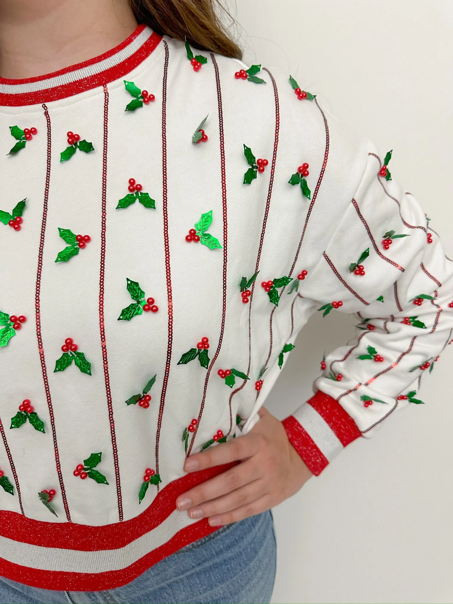 Sequin Stripes & Holly Sweatshirt sold by Mimosa product image thumbnail 3